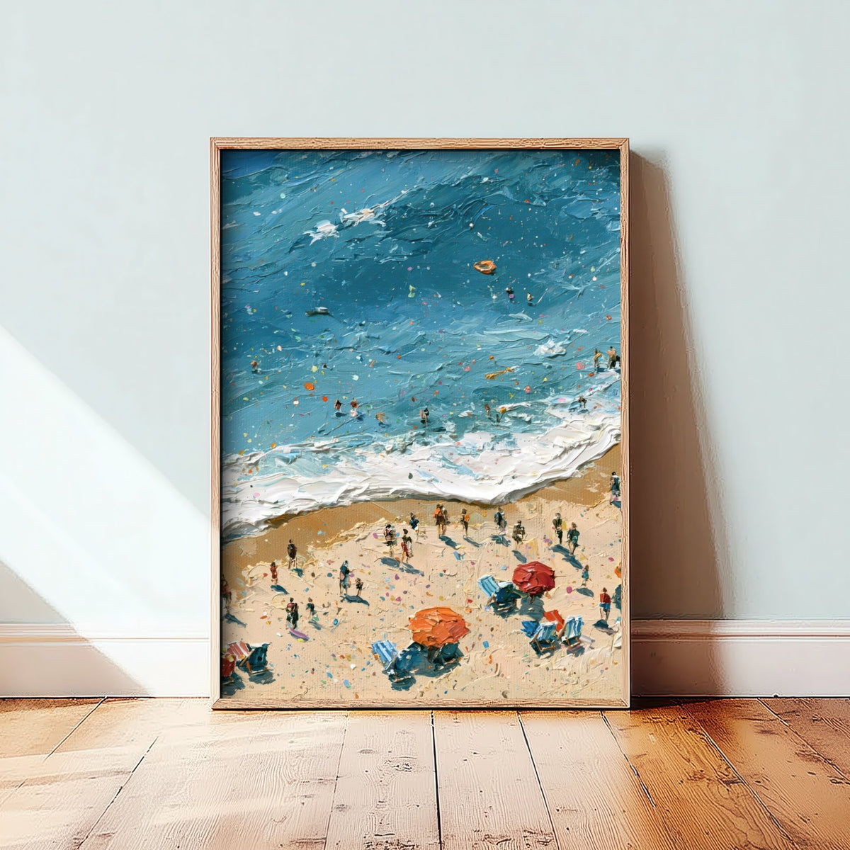 Brighton Beach Travel Poster - Aerial Beach Art Print - Impasto Beach Painting - East Sussex Panel 2/3
