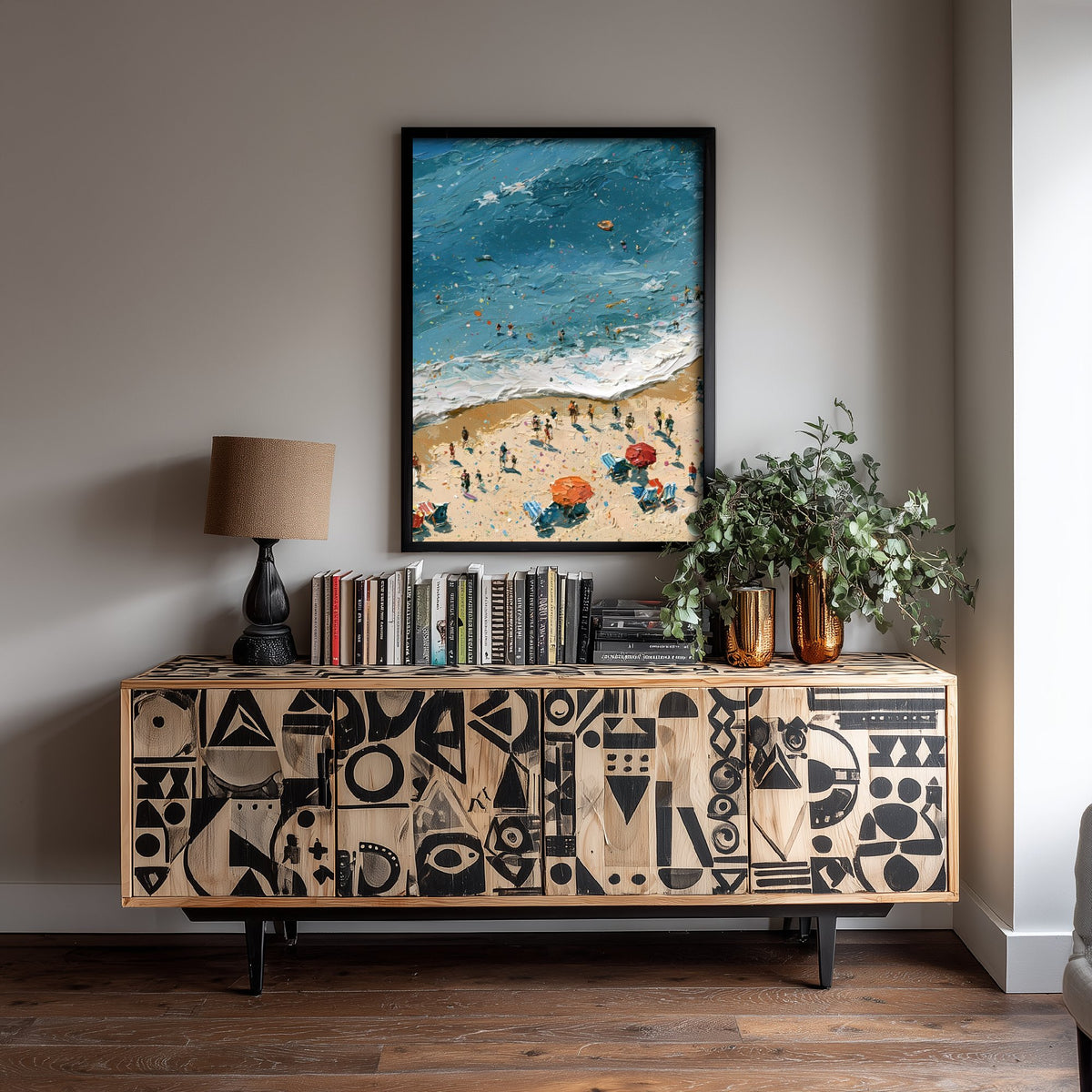 Brighton Beach Travel Poster - Aerial Beach Art Print - Impasto Beach Painting - East Sussex Panel 2/3