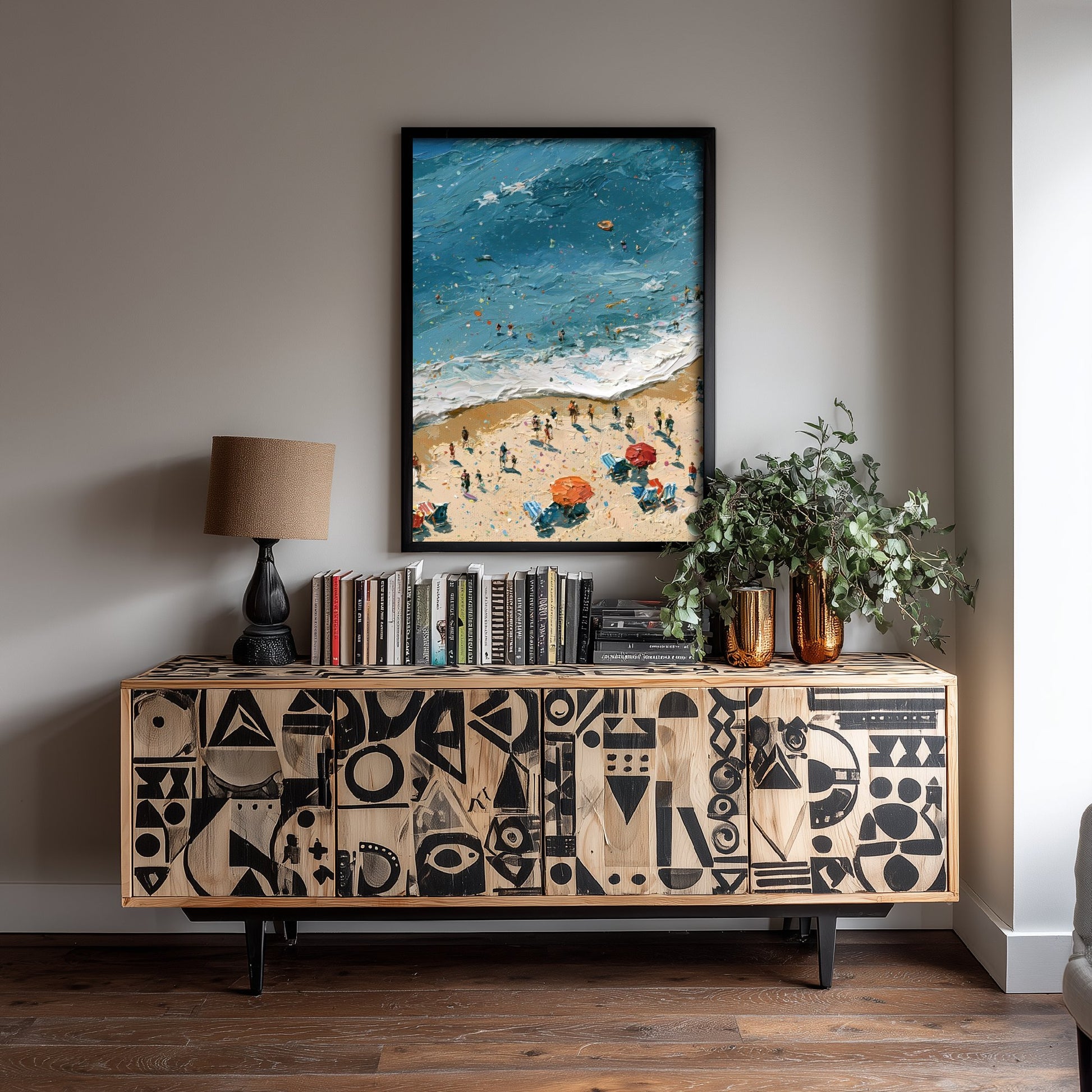 Brighton Beach Travel Poster - Aerial Beach Art Print - Impasto Beach Painting - East Sussex Panel 2/3