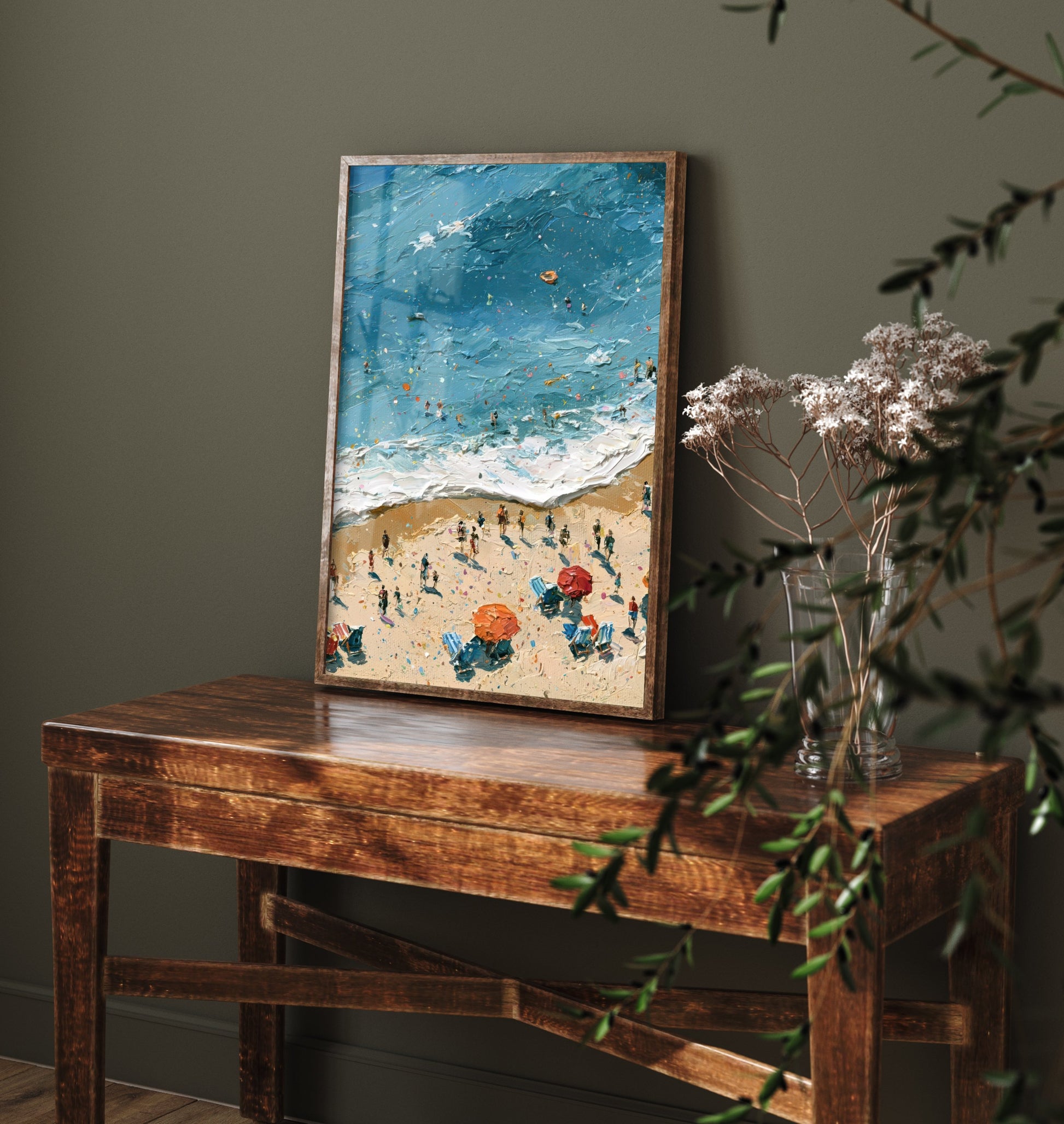 Brighton Beach Travel Poster - Aerial Beach Art Print - Impasto Beach Painting - East Sussex Panel 2/3