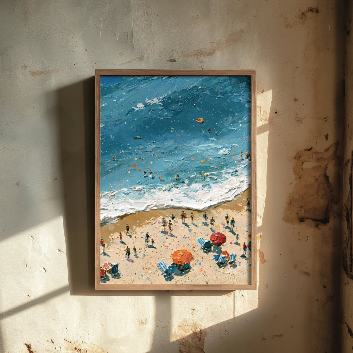 Brighton Beach Travel Poster - Aerial Beach Art Print - Impasto Beach Painting - East Sussex Panel 2/3