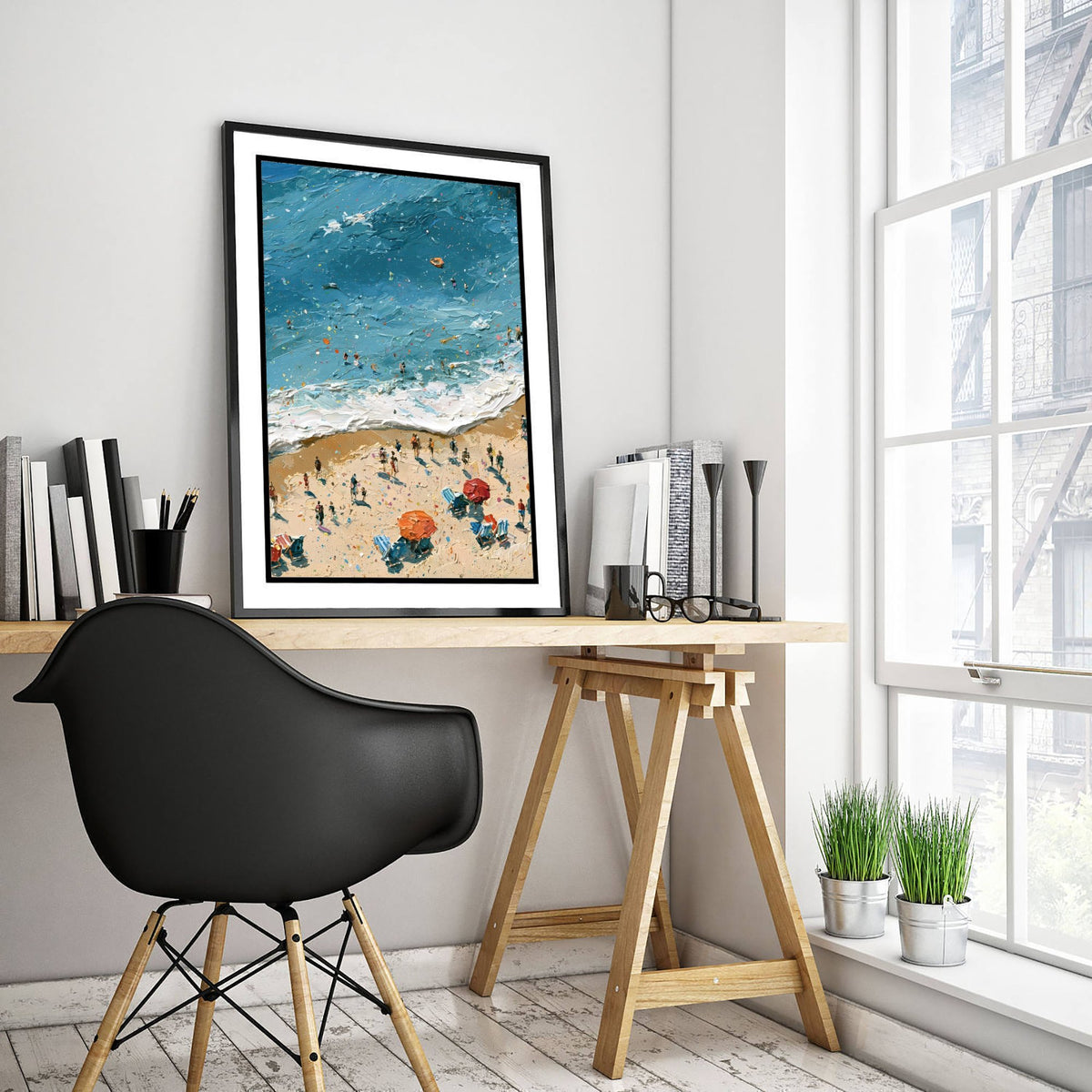 Brighton Beach Travel Poster - Aerial Beach Art Print - Impasto Beach Painting - East Sussex Panel 2/3