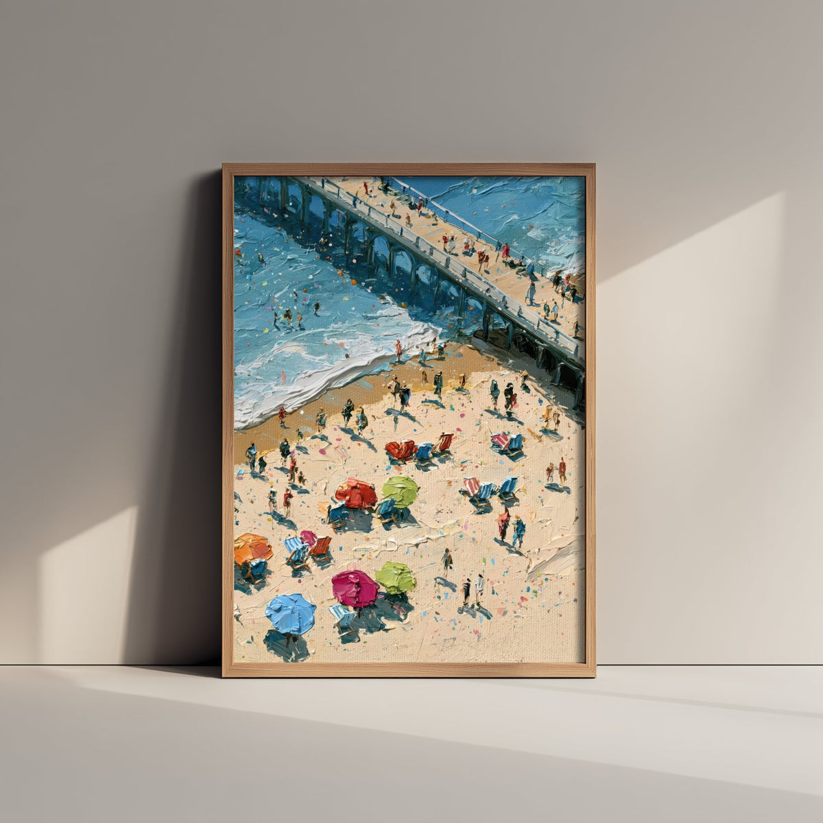 Brighton Beach Travel Poster - Aerial Beach Art Print - Impasto Beach Painting - East Sussex Panel 3/3