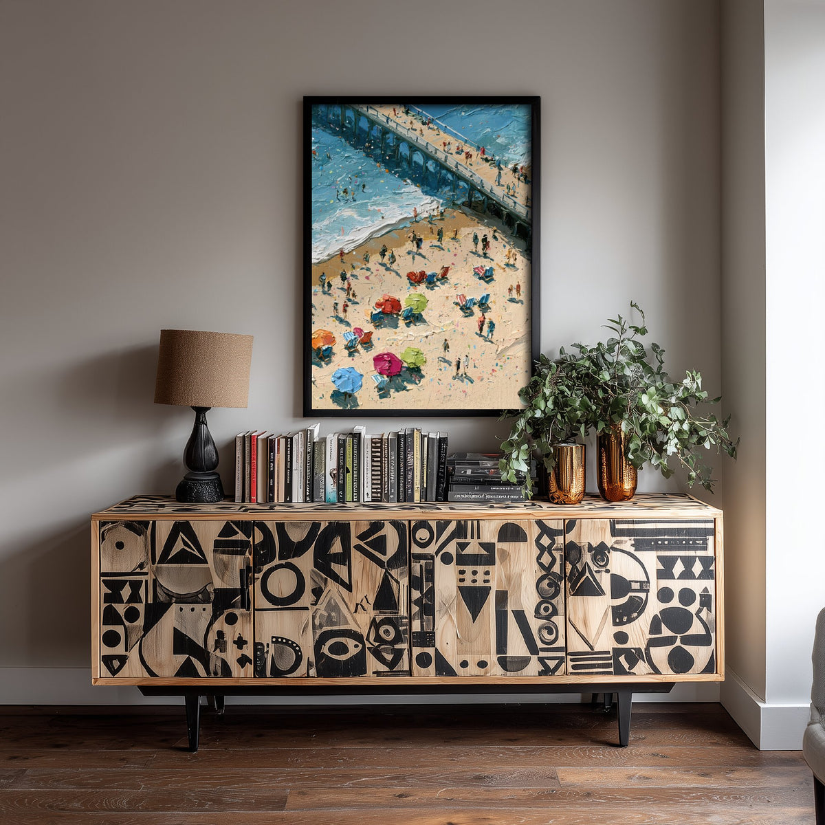 Brighton Beach Travel Poster - Aerial Beach Art Print - Impasto Beach Painting - East Sussex Panel 3/3