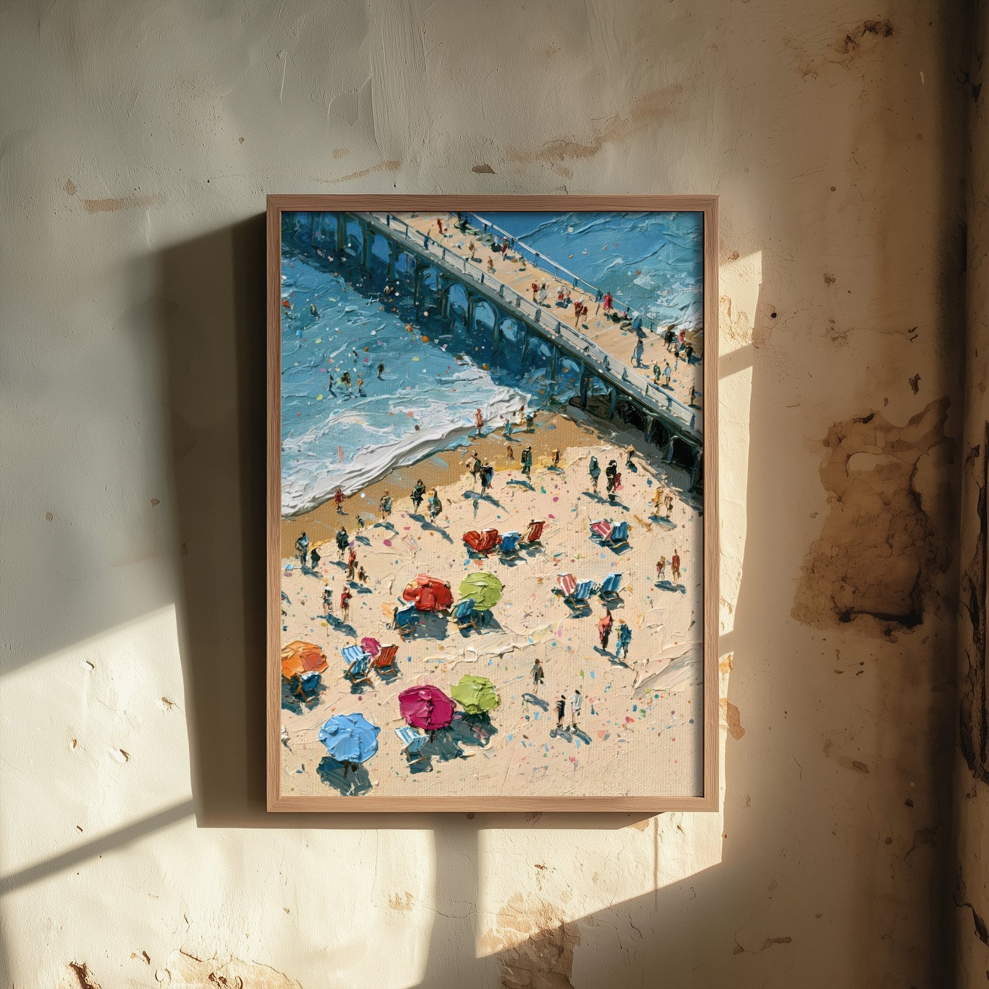 Brighton Beach Travel Poster - Aerial Beach Art Print - Impasto Beach Painting - East Sussex Panel 3/3