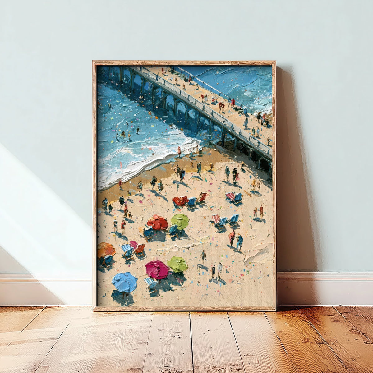 Brighton Beach Travel Poster - Aerial Beach Art Print - Impasto Beach Painting - East Sussex Panel 3/3