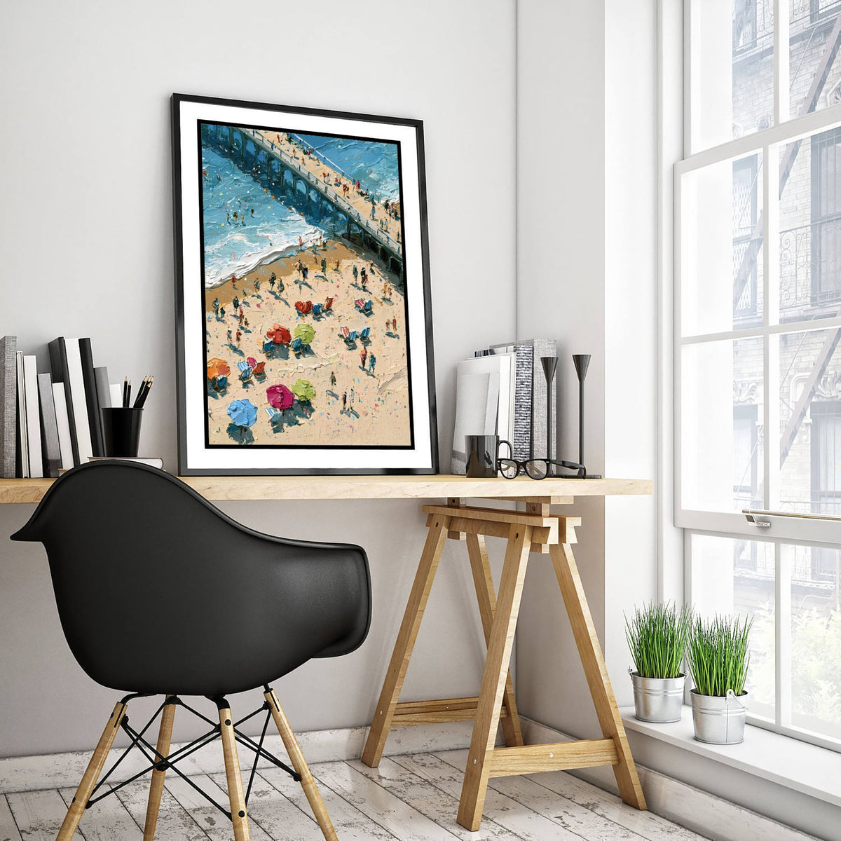 Brighton Beach Travel Poster - Aerial Beach Art Print - Impasto Beach Painting - East Sussex Panel 3/3