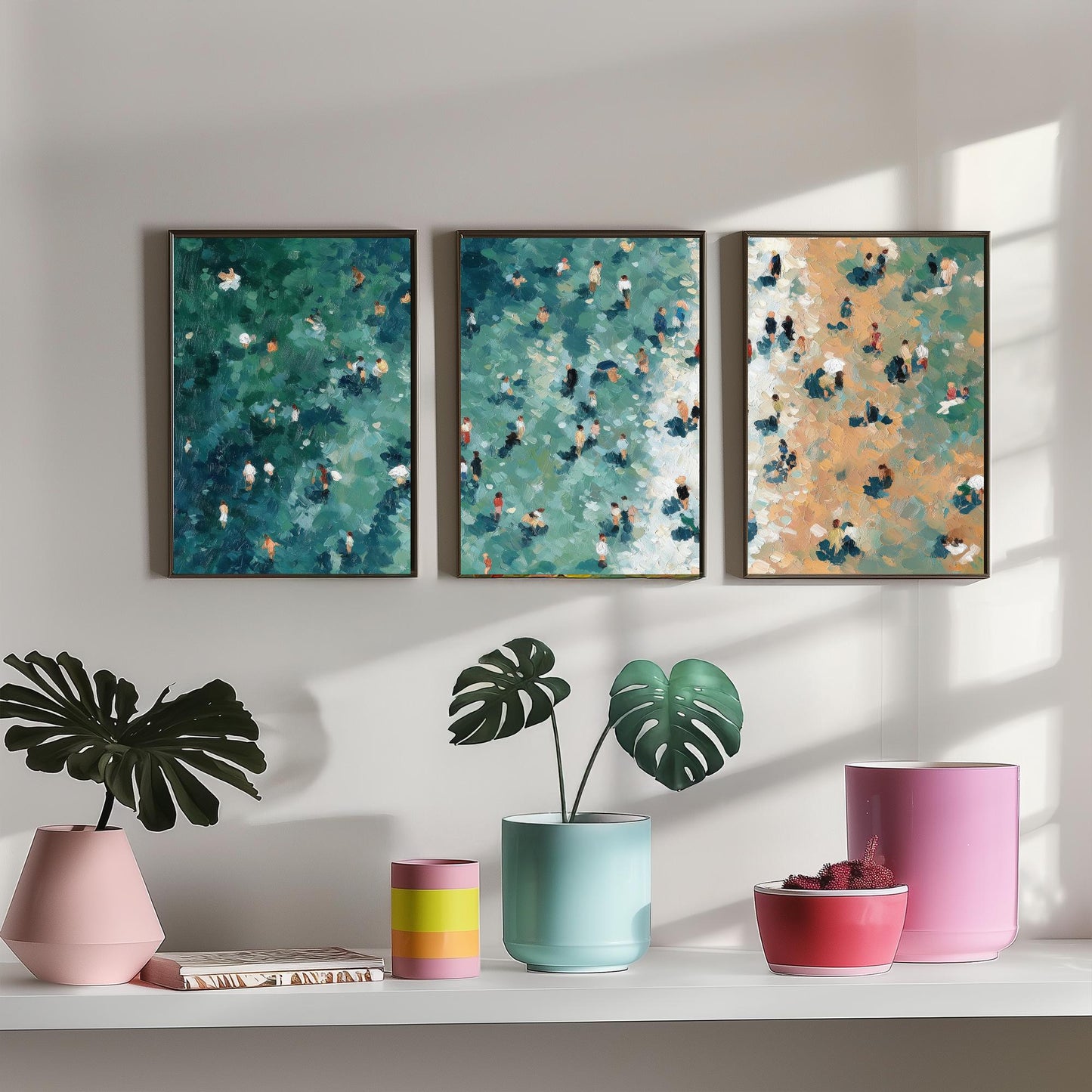 Camber Sands Beach Set of Three Prints - Aerial East Sussex Coast Posters - Palette Knife Oil Painting - Sussex Dunes Wall Art