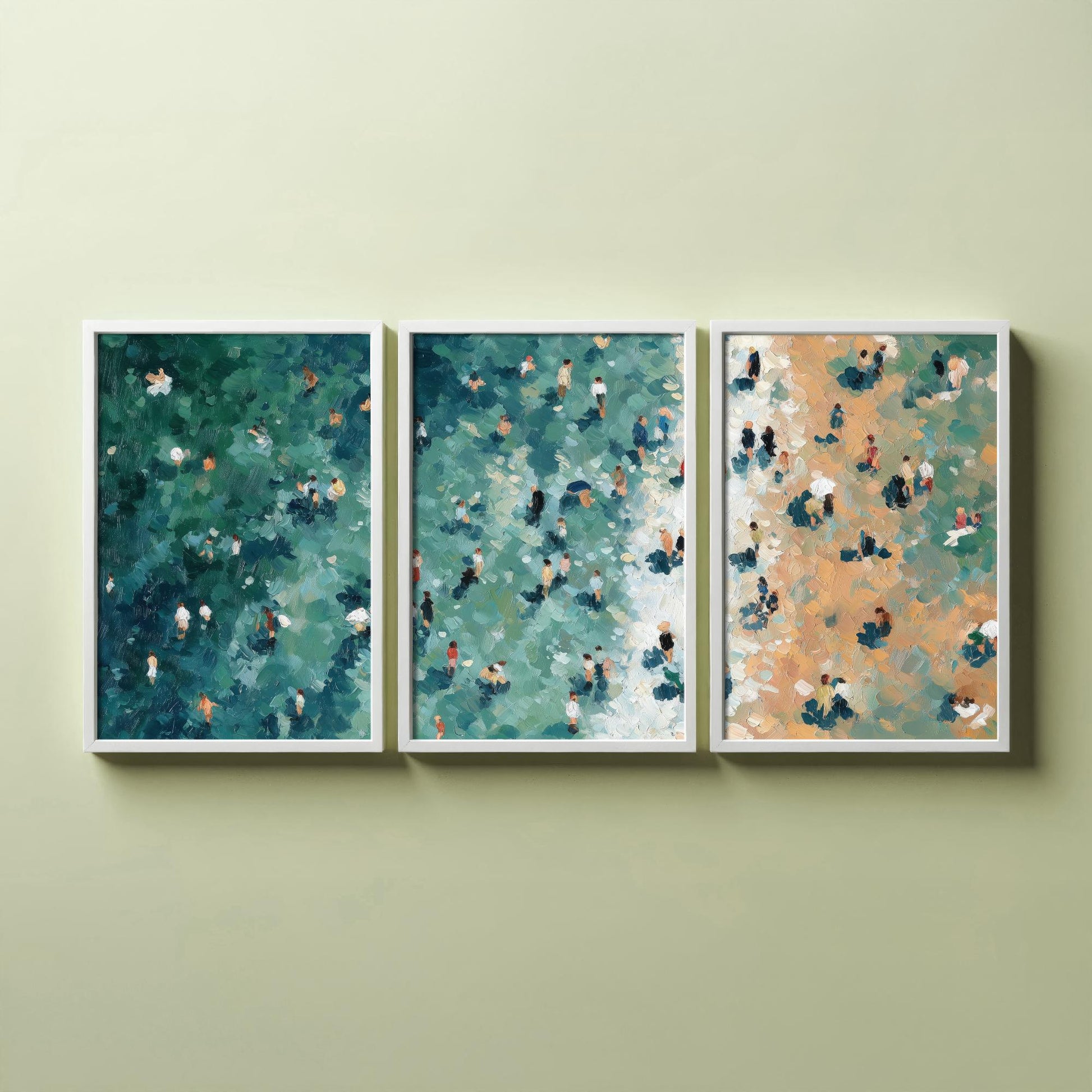 Camber Sands Beach Set of Three Prints - Aerial East Sussex Coast Posters - Palette Knife Oil Painting - Sussex Dunes Wall Art