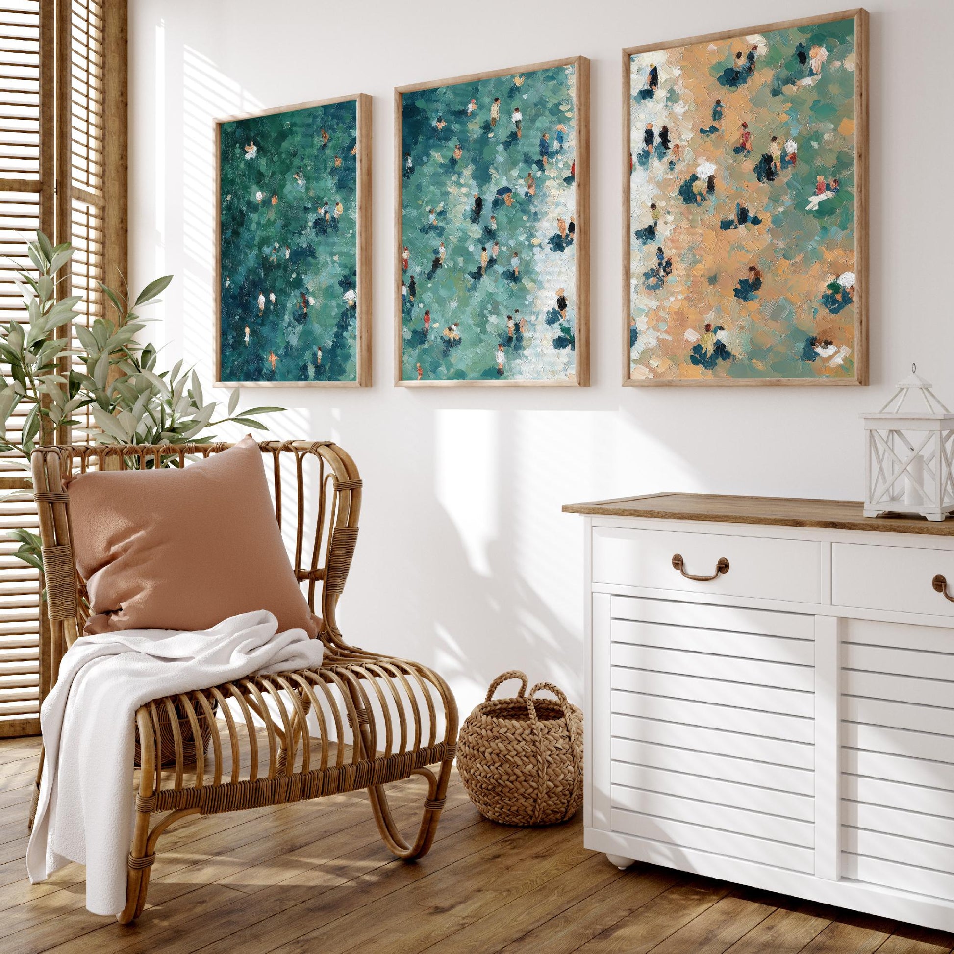 Camber Sands Beach Set of Three Prints - Aerial East Sussex Coast Posters - Palette Knife Oil Painting - Sussex Dunes Wall Art