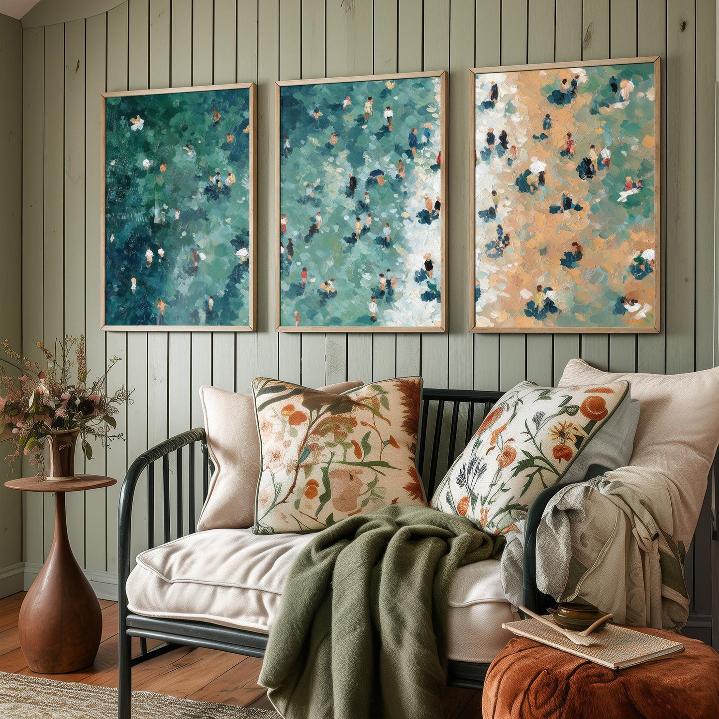 Camber Sands Beach Set of Three Prints - Aerial East Sussex Coast Posters - Palette Knife Oil Painting - Sussex Dunes Wall Art