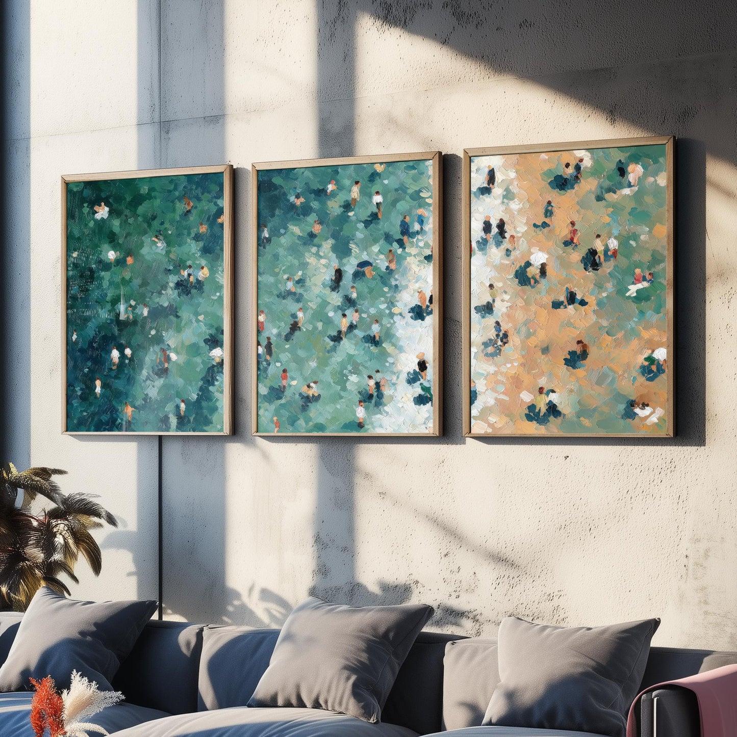 Camber Sands Beach Set of Three Prints - Aerial East Sussex Coast Posters - Palette Knife Oil Painting - Sussex Dunes Wall Art