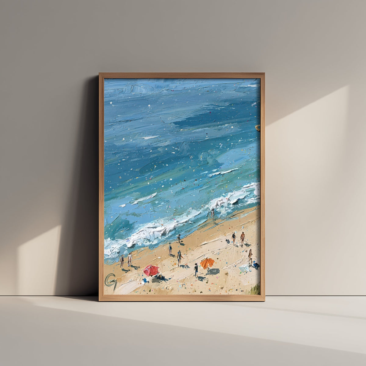 Cromer Beach Travel Poster - Aerial Beach Art Print - Impasto Beach Painting - Norfolk Panel 1/3