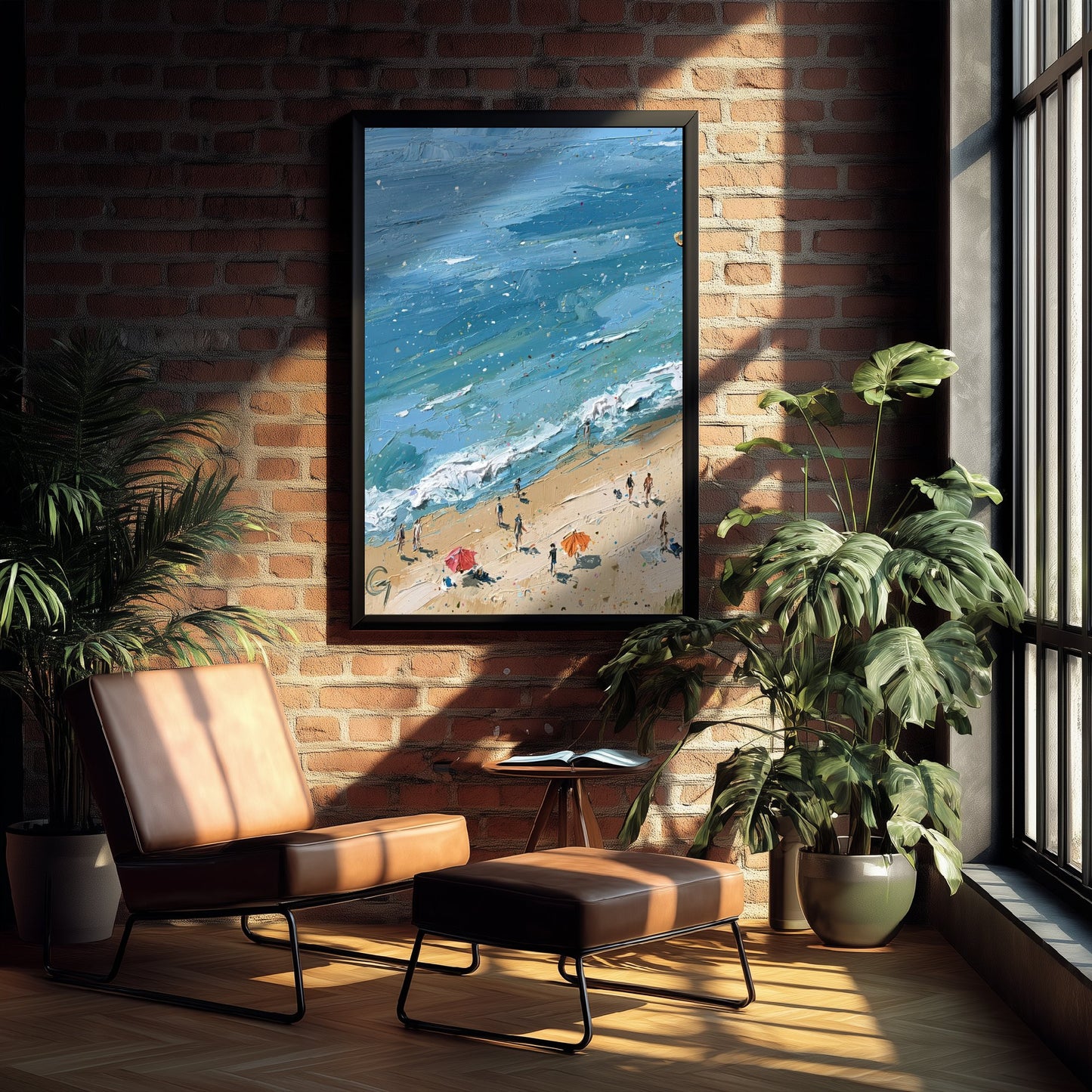 Cromer Beach Travel Poster - Aerial Beach Art Print - Impasto Beach Painting - Norfolk Panel 1/3