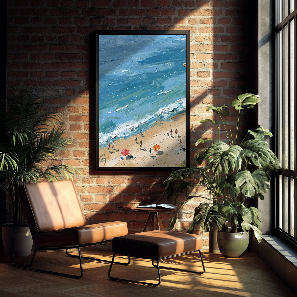 Cromer Beach Travel Poster - Aerial Beach Art Print - Impasto Beach Painting - Norfolk Panel 1/3