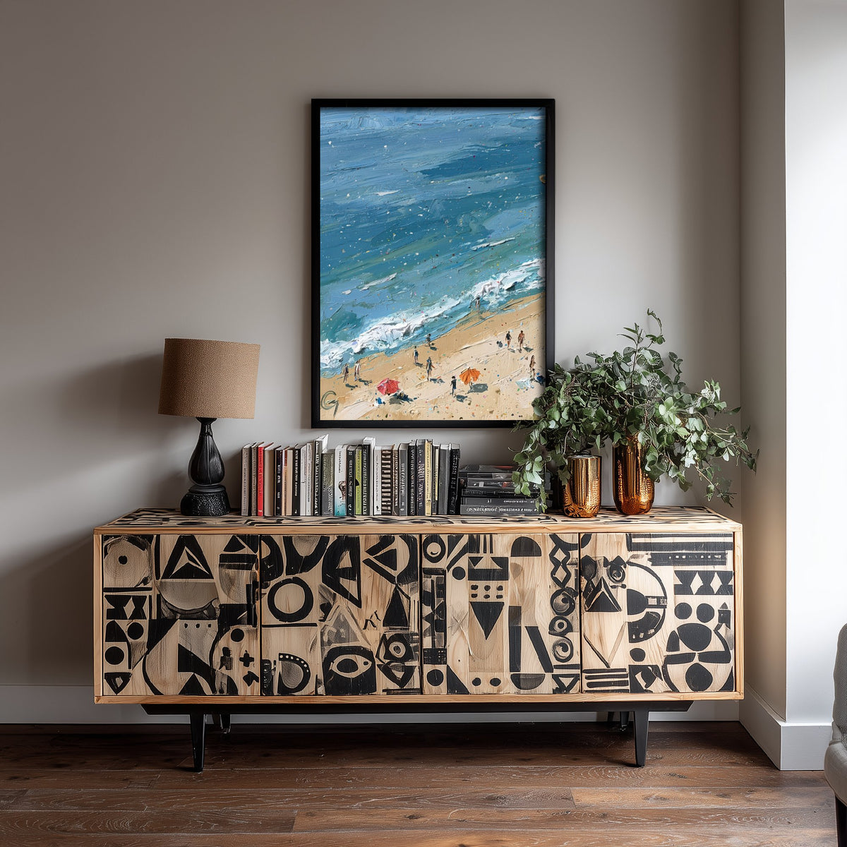 Cromer Beach Travel Poster - Aerial Beach Art Print - Impasto Beach Painting - Norfolk Panel 1/3