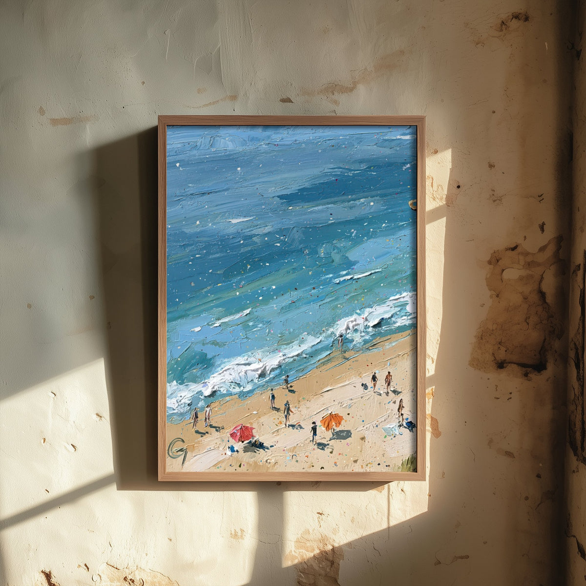 Cromer Beach Travel Poster - Aerial Beach Art Print - Impasto Beach Painting - Norfolk Panel 1/3