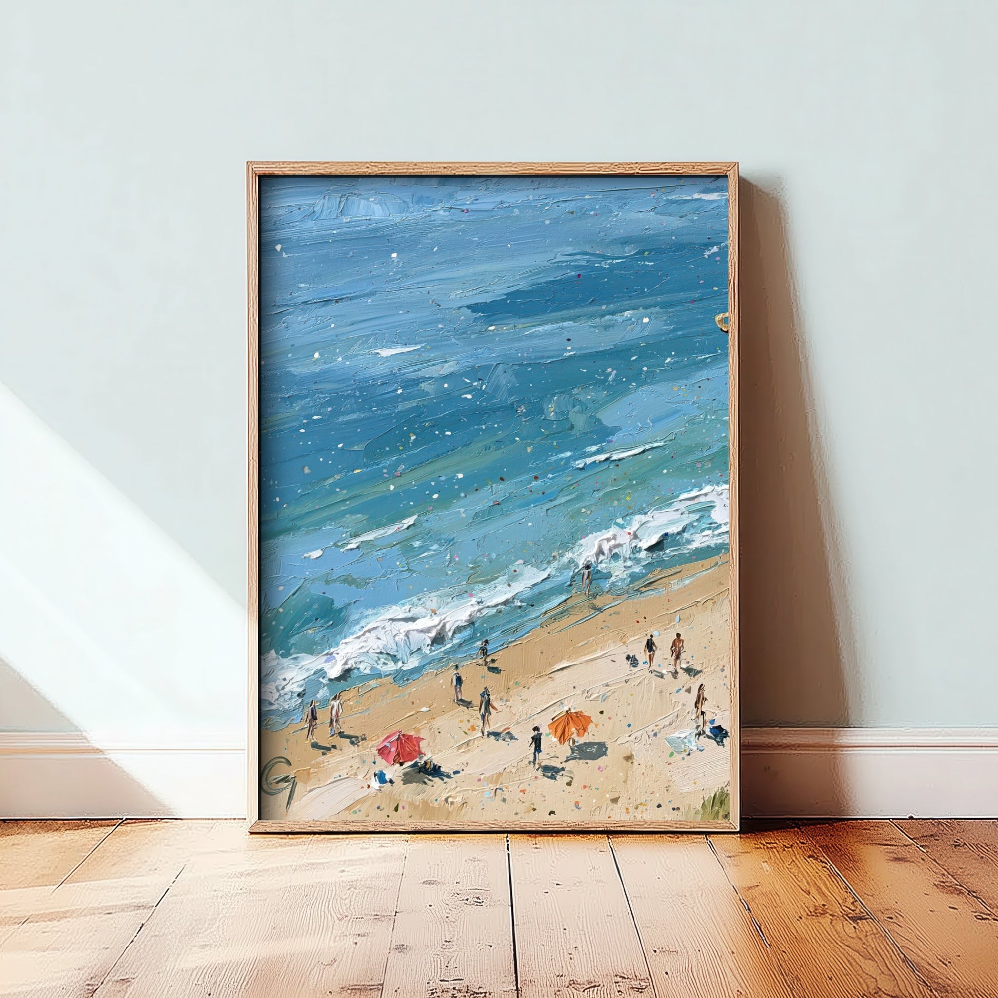 Cromer Beach Travel Poster - Aerial Beach Art Print - Impasto Beach Painting - Norfolk Panel 1/3