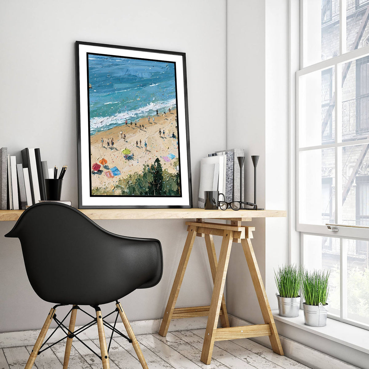 Cromer Beach Travel Poster - Aerial Beach Art Print - Impasto Beach Painting - Norfolk Panel 2/3