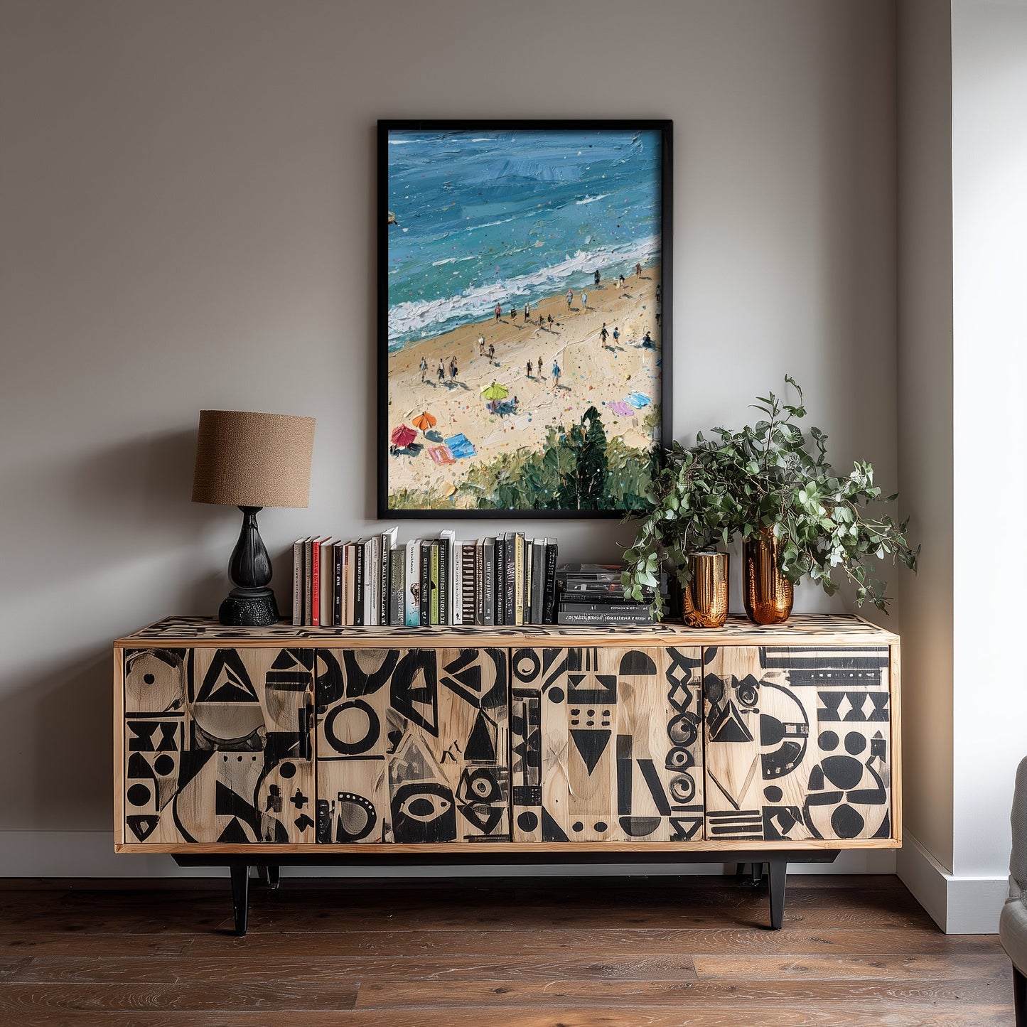 Cromer Beach Travel Poster - Aerial Beach Art Print - Impasto Beach Painting - Norfolk Panel 2/3