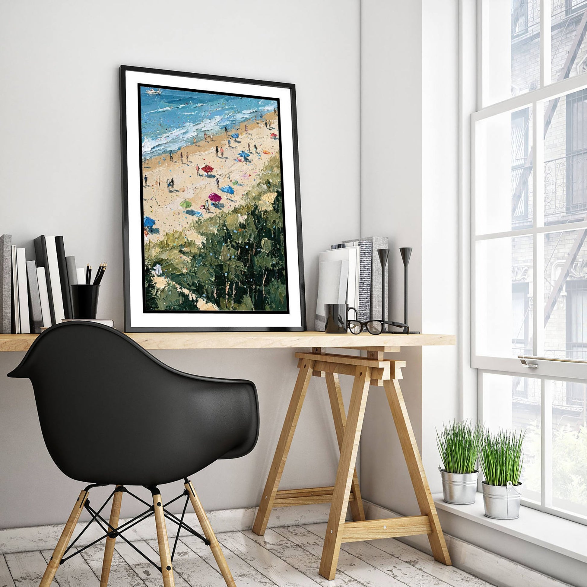 Cromer Beach Travel Poster - Aerial Beach Art Print - Impasto Beach Painting - Norfolk Panel 3/3