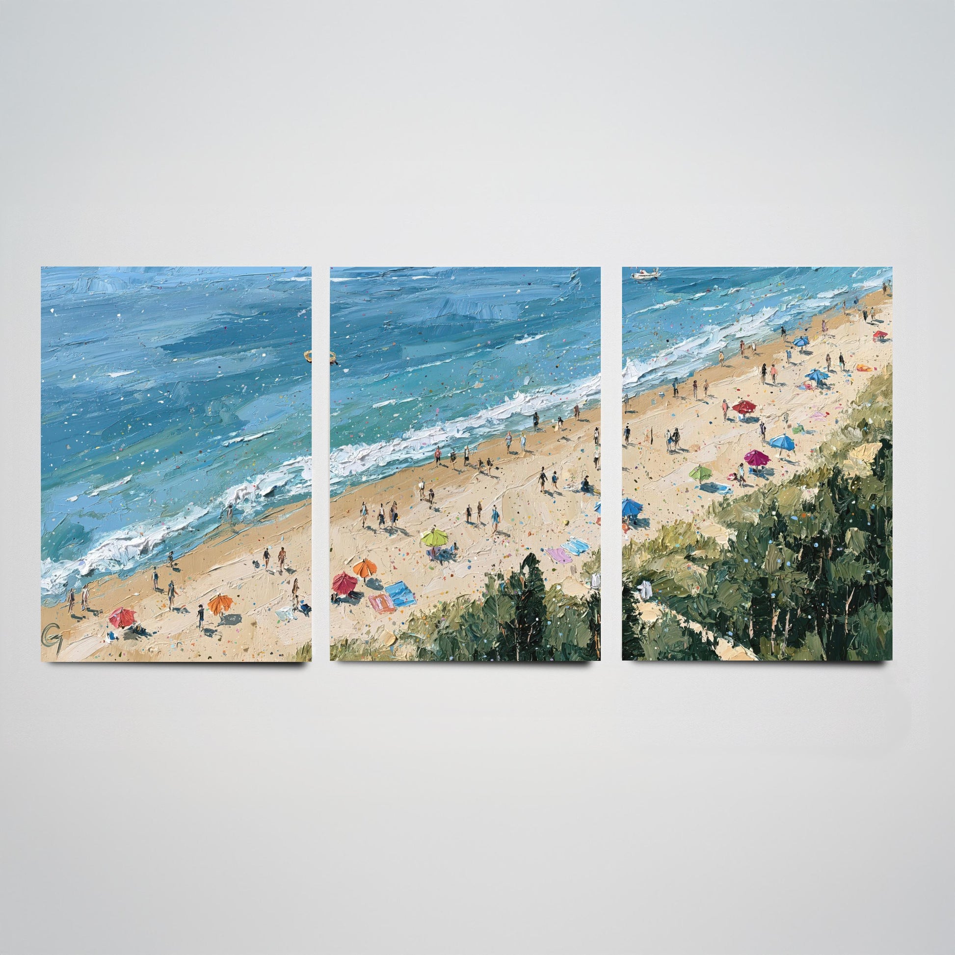 Set of Three Cromer Beach Prints - Aerial Coastal Oil Painting Posters - Colourful Seaside Wall Art - England