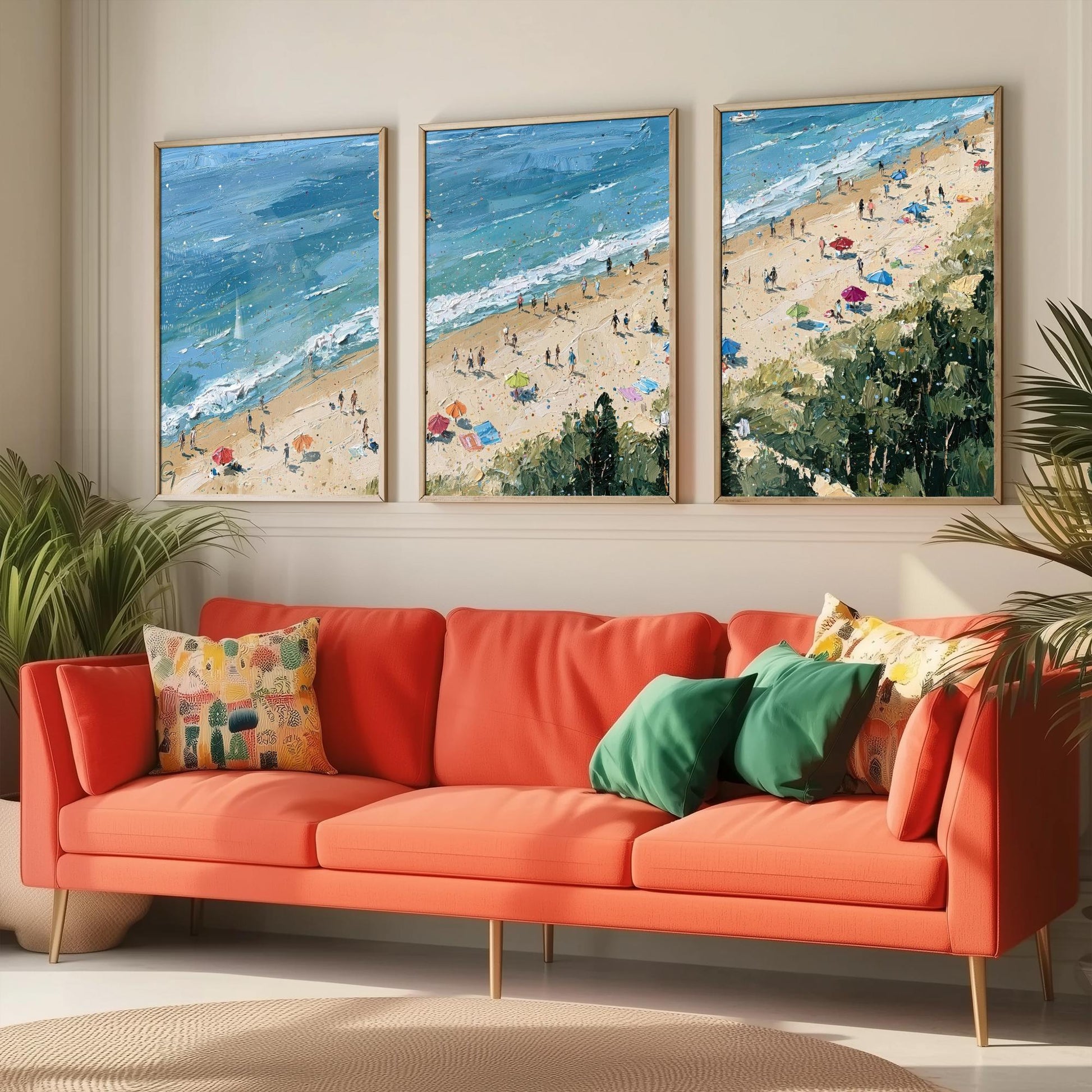 Set of Three Cromer Beach Prints - Aerial Coastal Oil Painting Posters - Colourful Seaside Wall Art - England