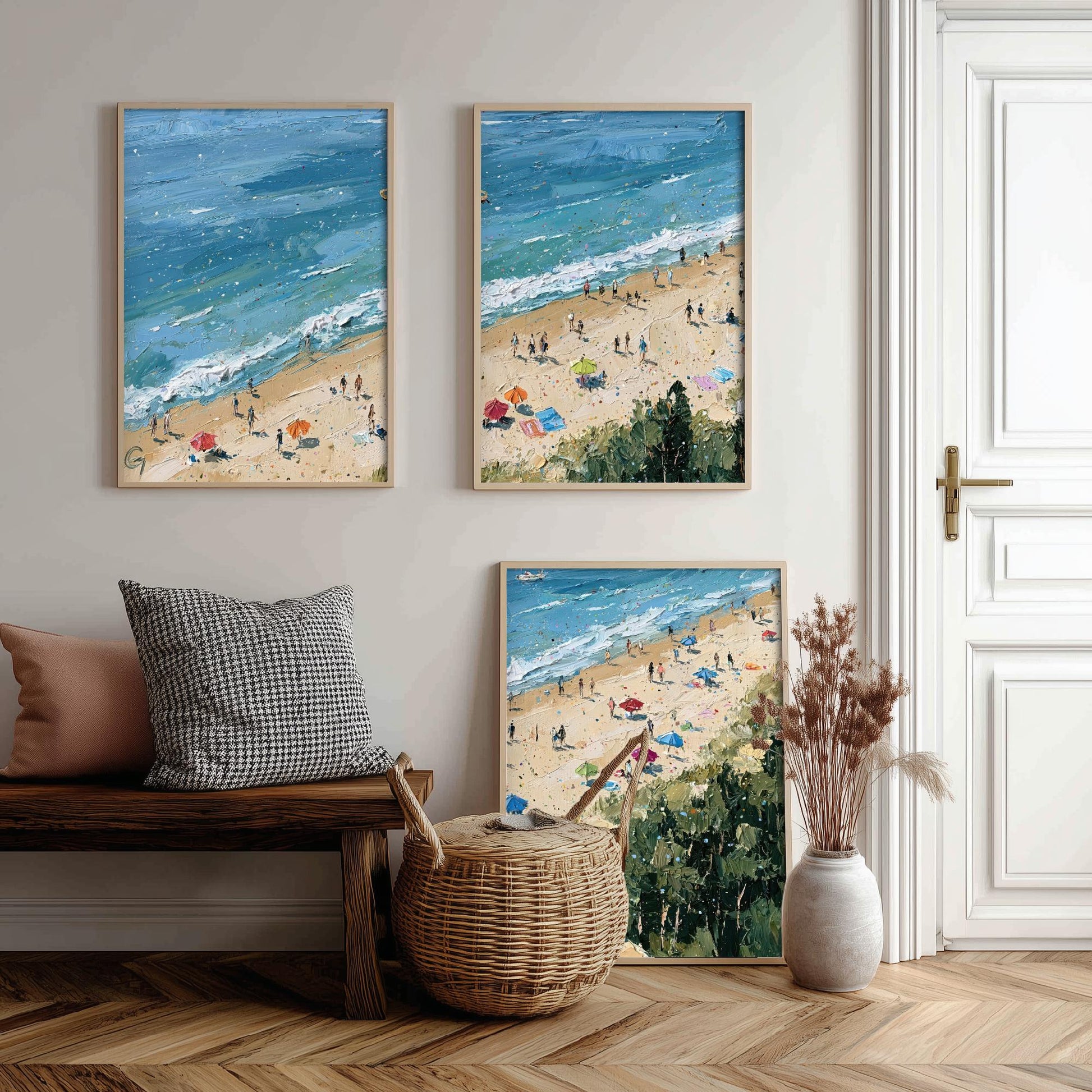 Set of Three Cromer Beach Prints - Aerial Coastal Oil Painting Posters - Colourful Seaside Wall Art - England