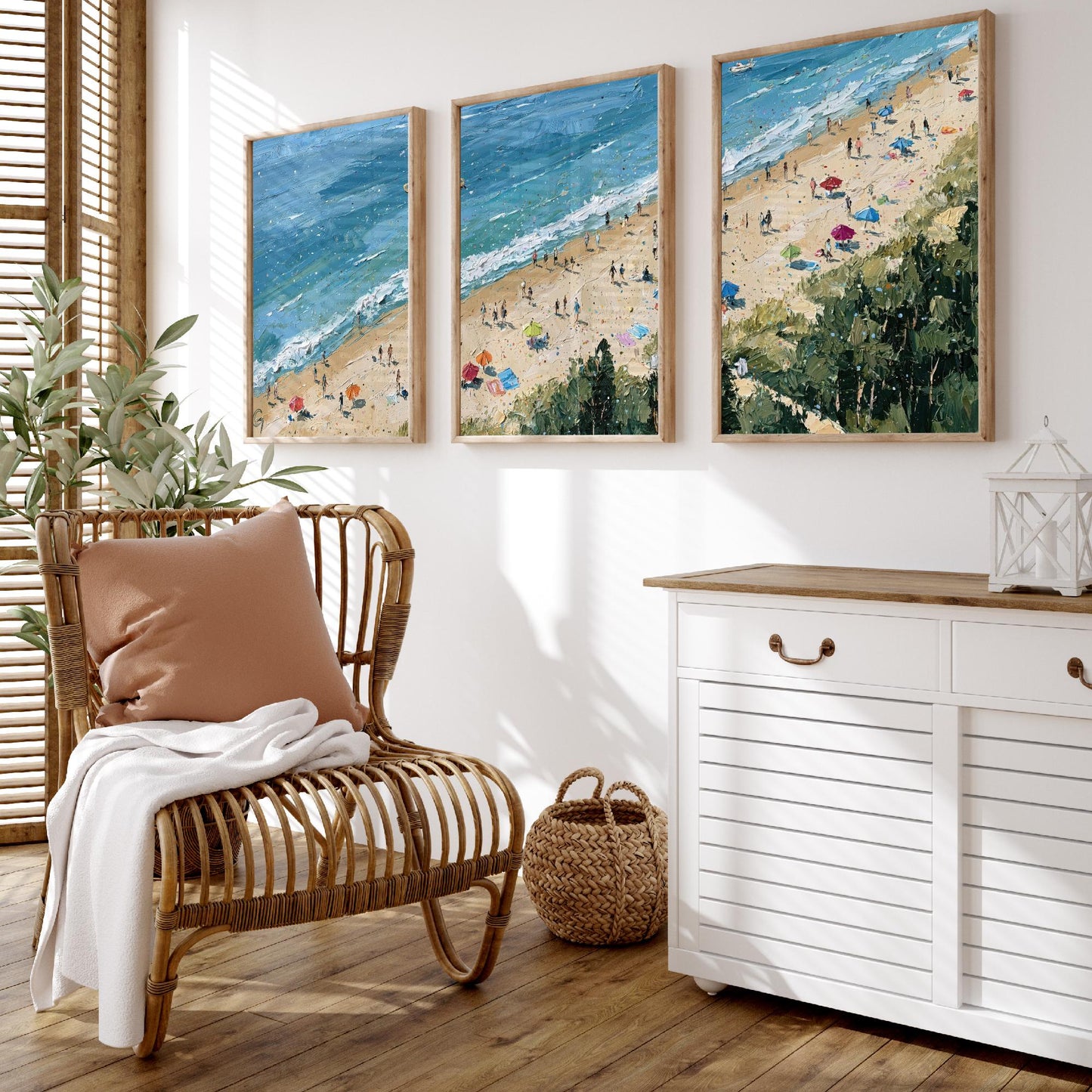 Set of Three Cromer Beach Prints - Aerial Coastal Oil Painting Posters - Colourful Seaside Wall Art - England
