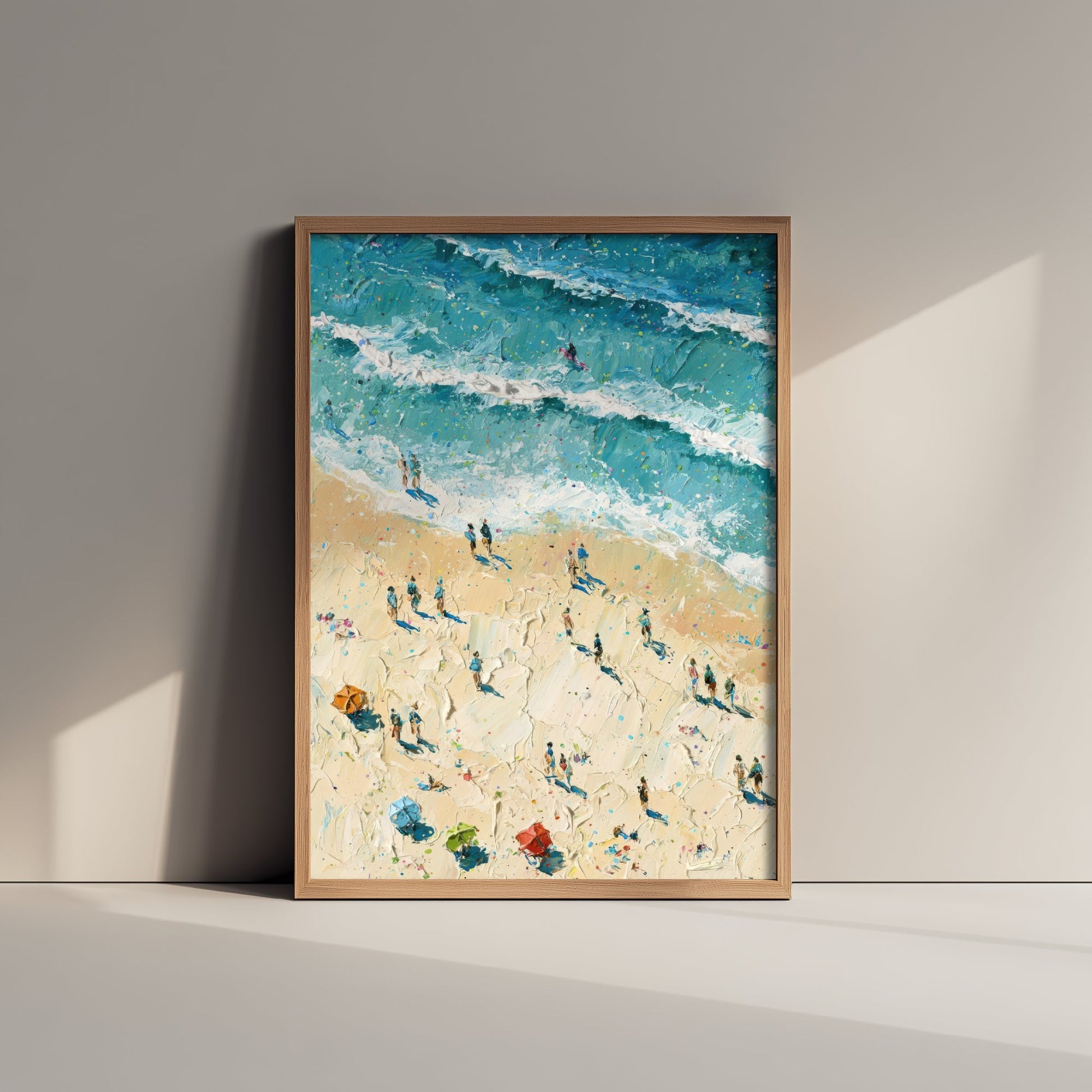 Fistral Beach Newquay Travel Poster - Aerial Beach Art Print - Impasto Beach Painting - Cornwall Panel 1/3