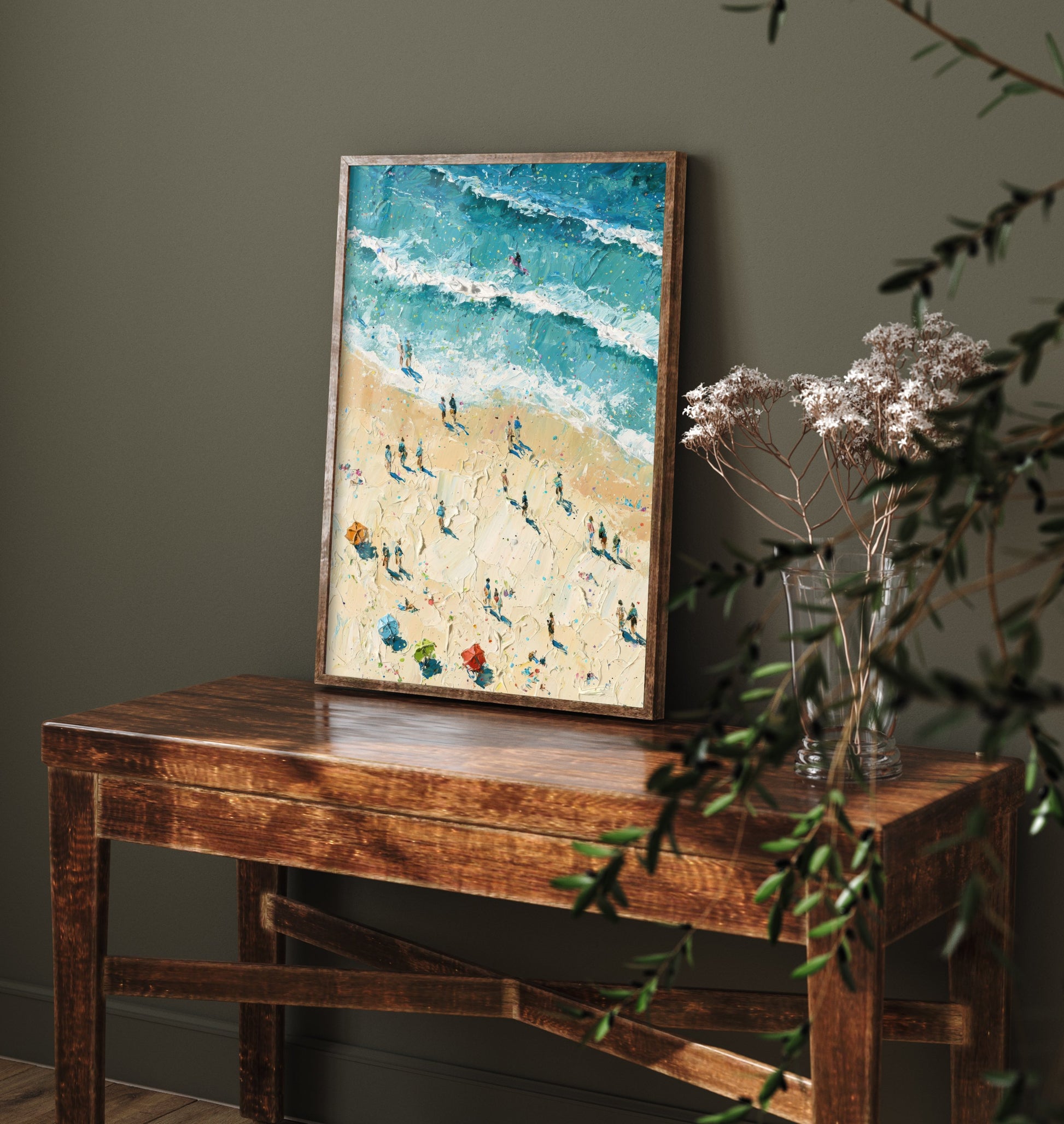 Fistral Beach Newquay Travel Poster - Aerial Beach Art Print - Impasto Beach Painting - Cornwall Panel 1/3
