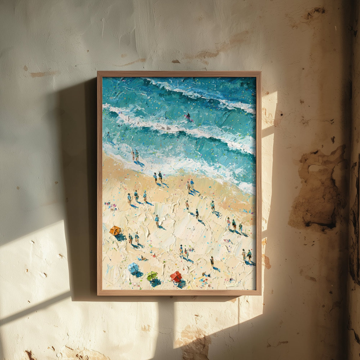 Fistral Beach Newquay Travel Poster - Aerial Beach Art Print - Impasto Beach Painting - Cornwall Panel 1/3