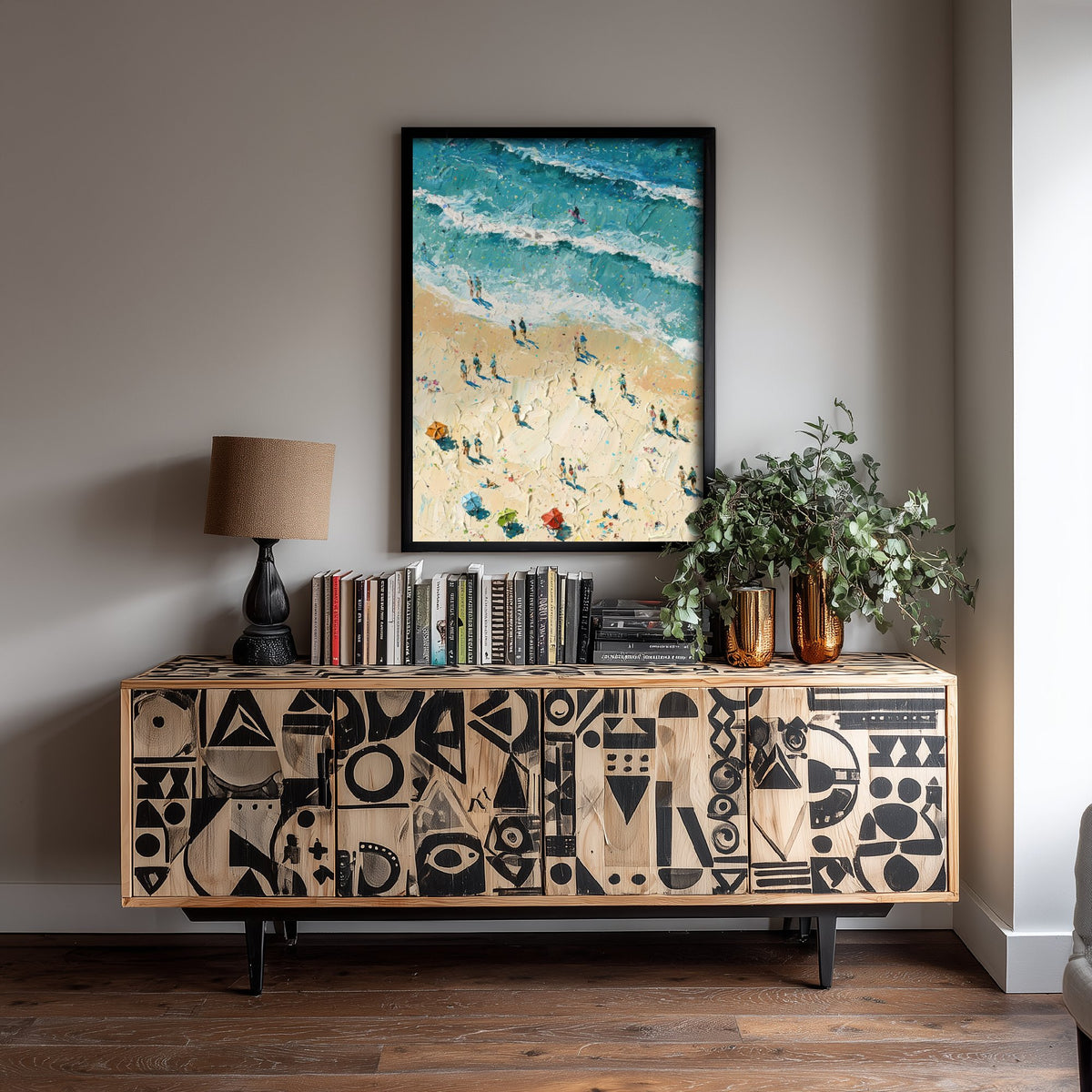 Fistral Beach Newquay Travel Poster - Aerial Beach Art Print - Impasto Beach Painting - Cornwall Panel 1/3