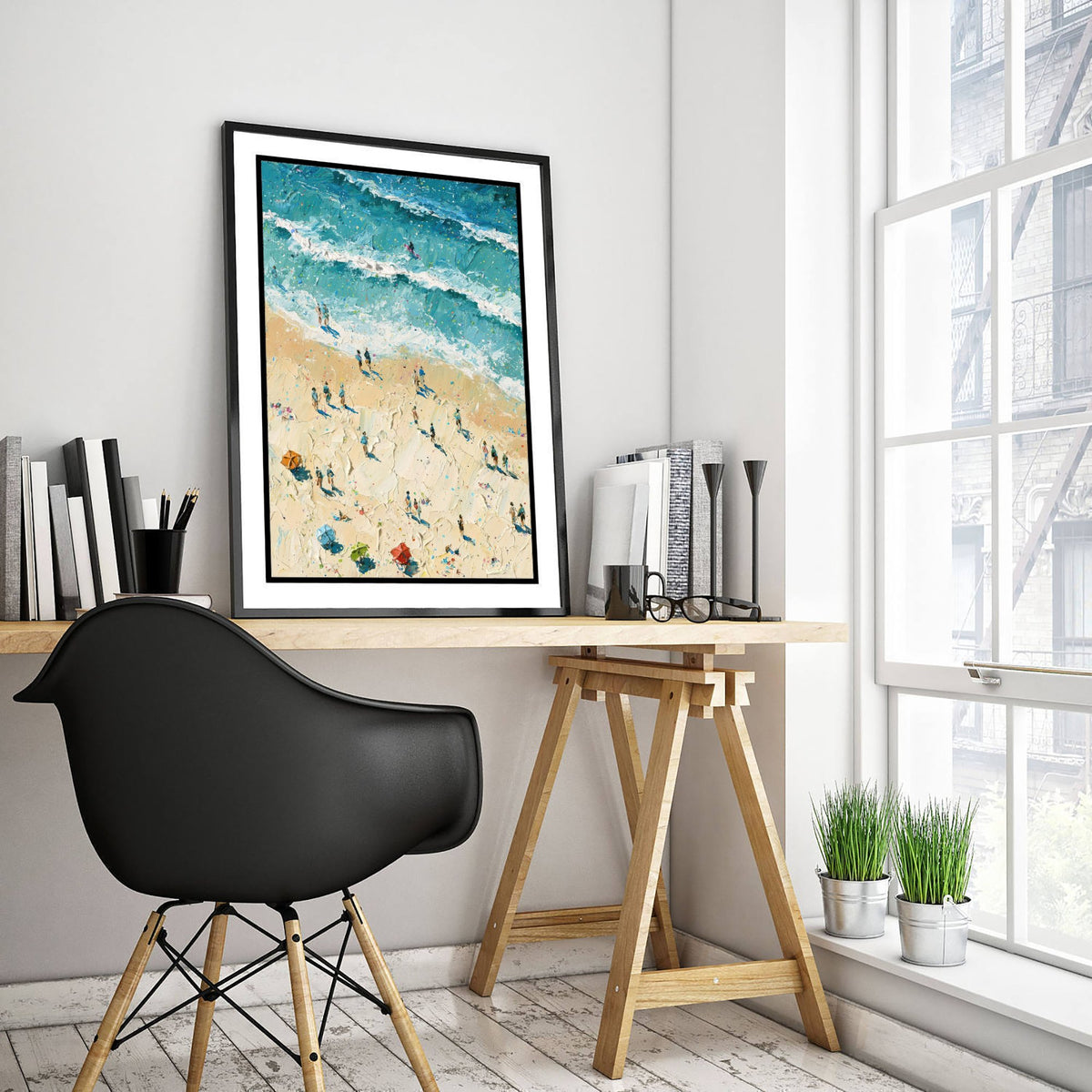 Fistral Beach Newquay Travel Poster - Aerial Beach Art Print - Impasto Beach Painting - Cornwall Panel 1/3