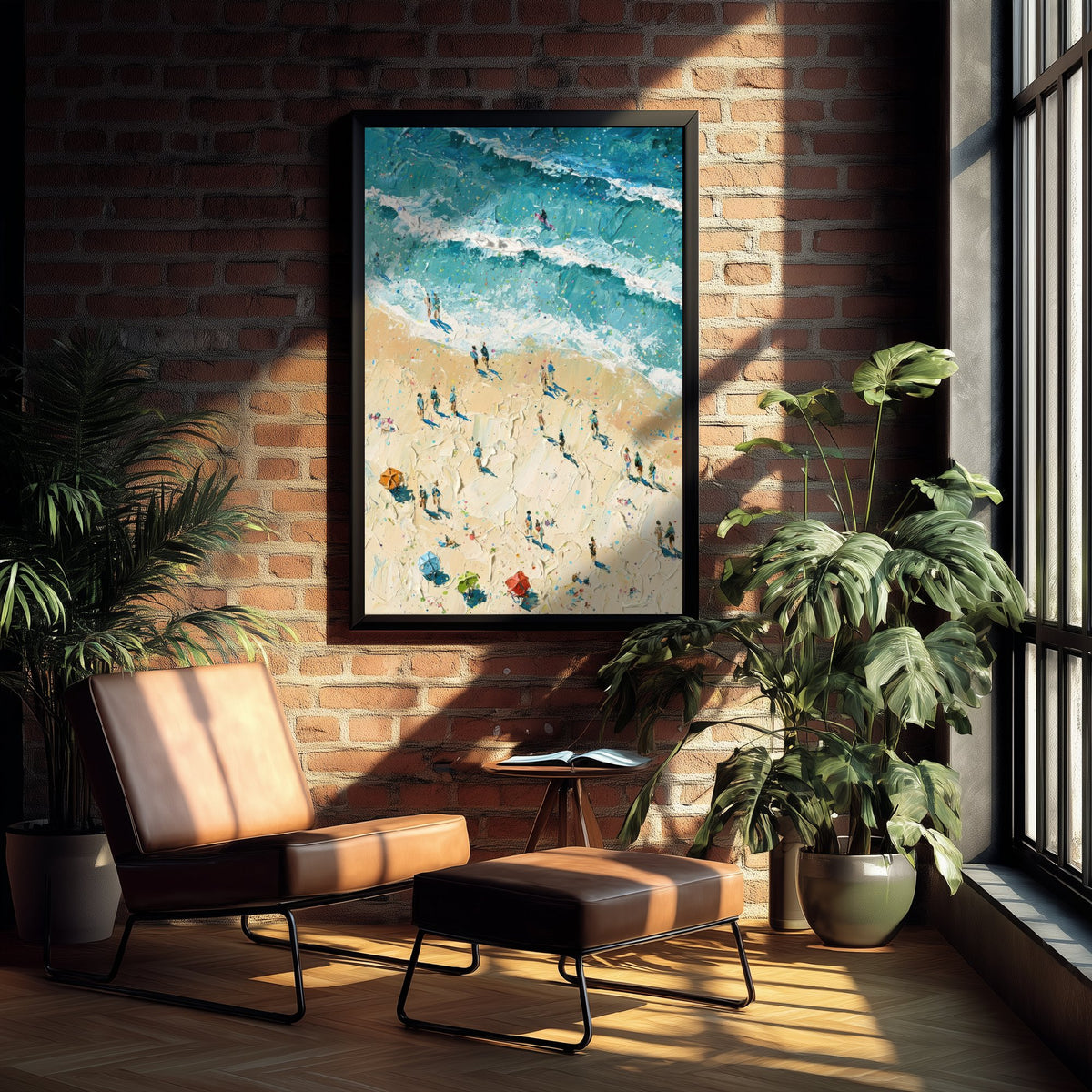 Fistral Beach Newquay Travel Poster - Aerial Beach Art Print - Impasto Beach Painting - Cornwall Panel 1/3