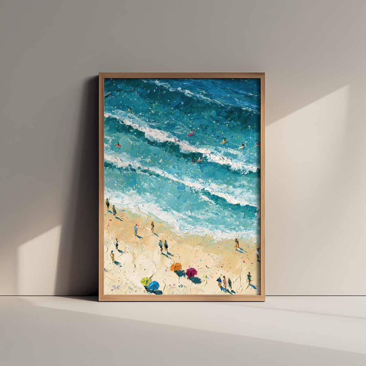 Fistral Beach Newquay Travel Poster - Aerial Beach Art Print - Impasto Beach Painting - Cornwall Panel 2/3