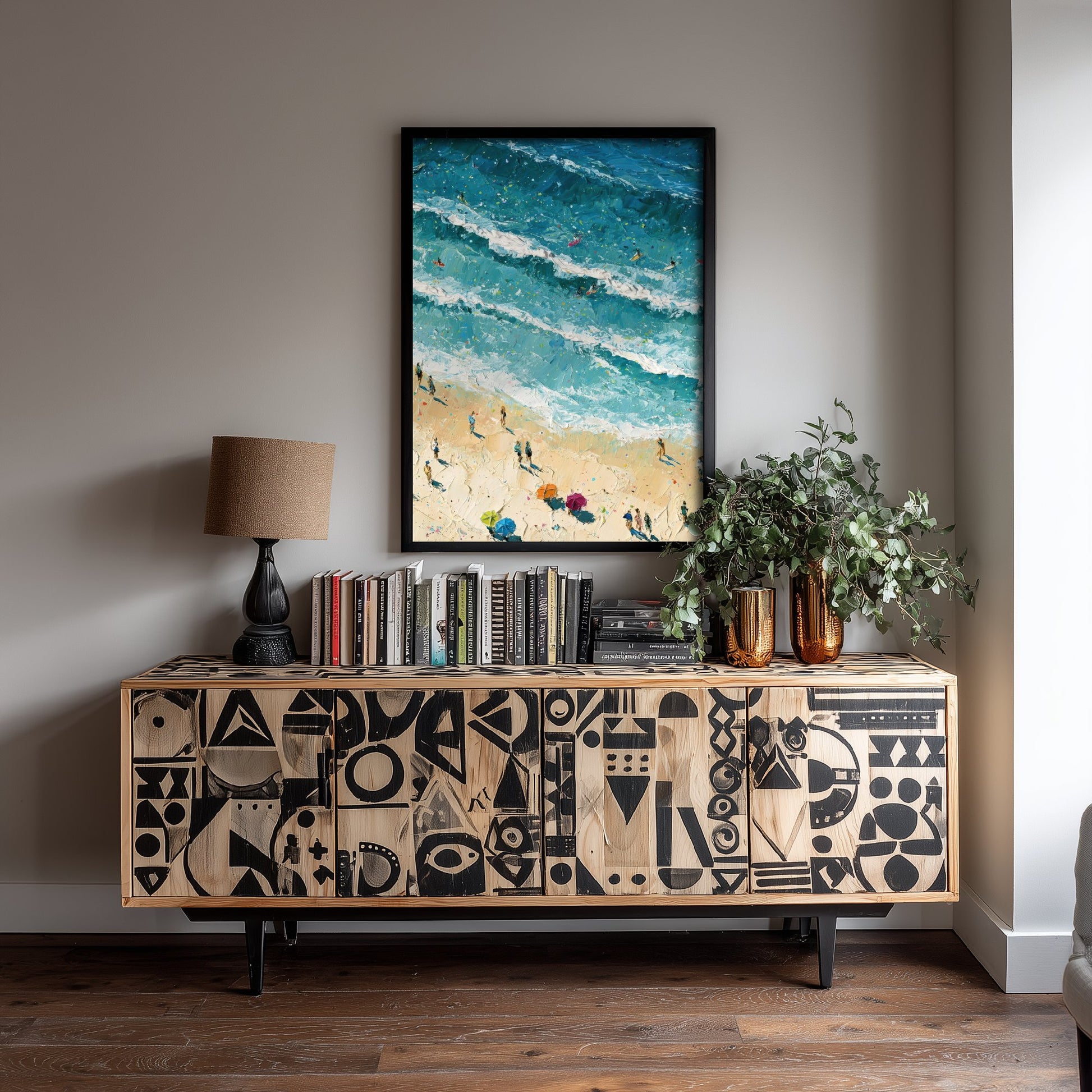 Fistral Beach Newquay Travel Poster - Aerial Beach Art Print - Impasto Beach Painting - Cornwall Panel 2/3