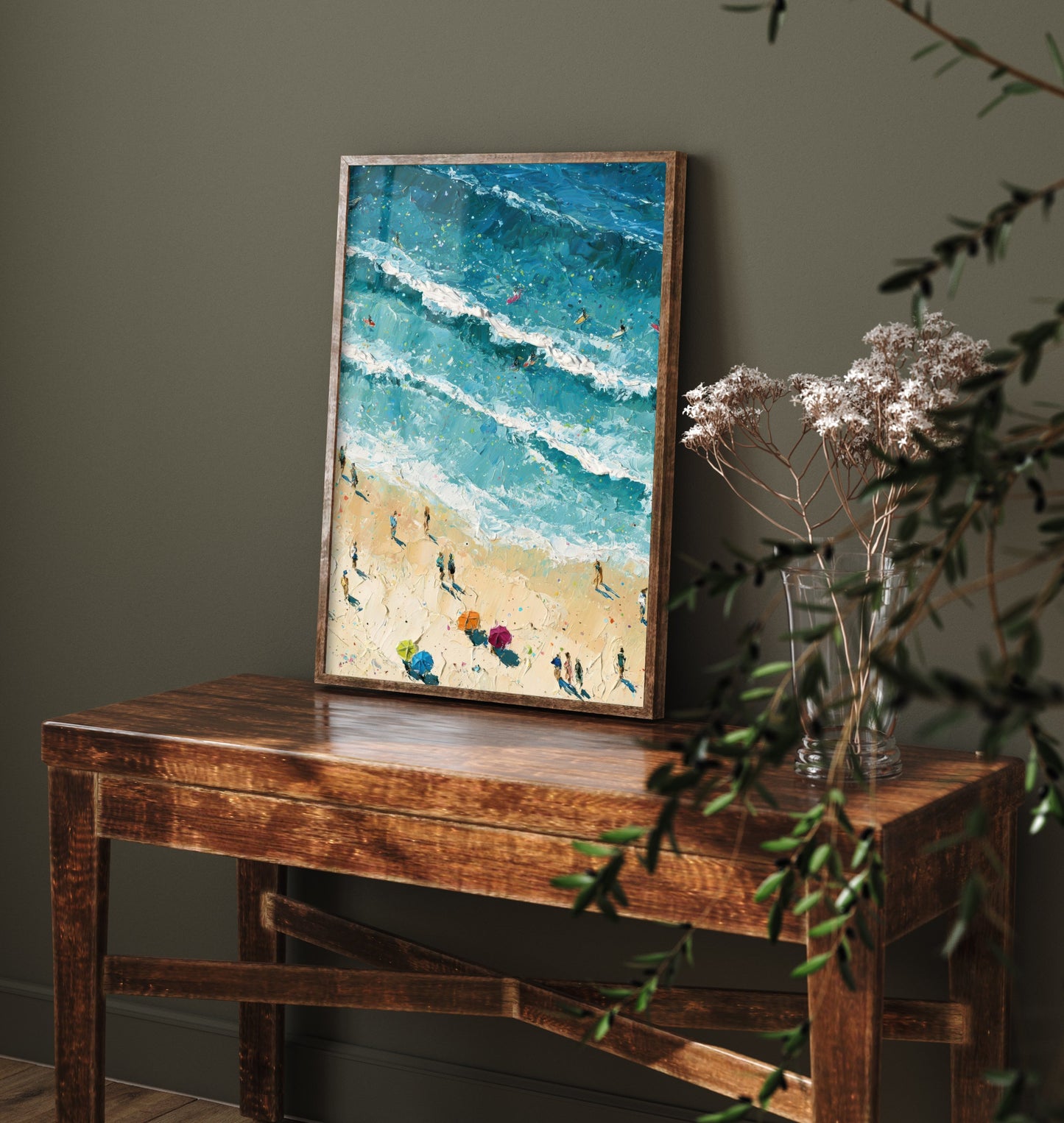 Fistral Beach Newquay Travel Poster - Aerial Beach Art Print - Impasto Beach Painting - Cornwall Panel 2/3