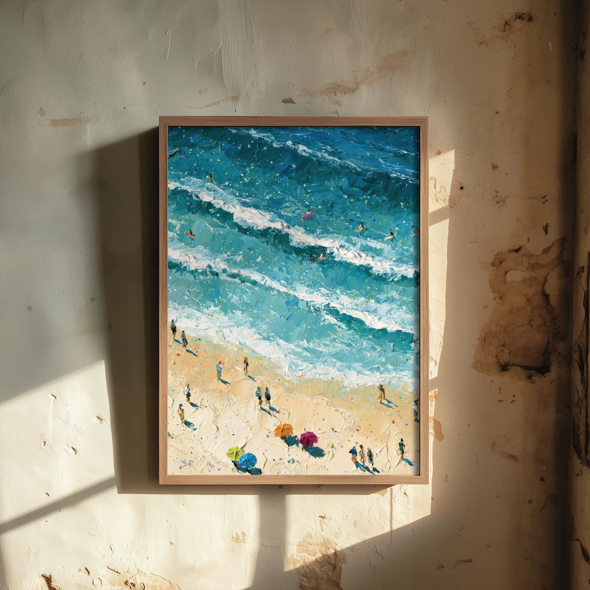 Fistral Beach Newquay Travel Poster - Aerial Beach Art Print - Impasto Beach Painting - Cornwall Panel 2/3