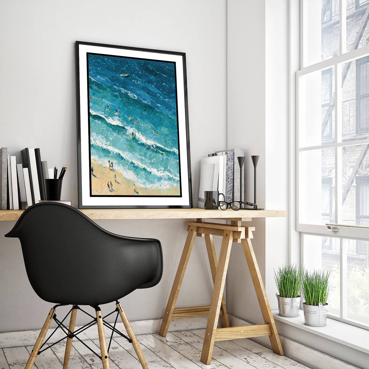 Fistral Beach Newquay Travel Poster - Aerial Beach Art Print - Impasto Beach Painting - Cornwall Panel 3/3