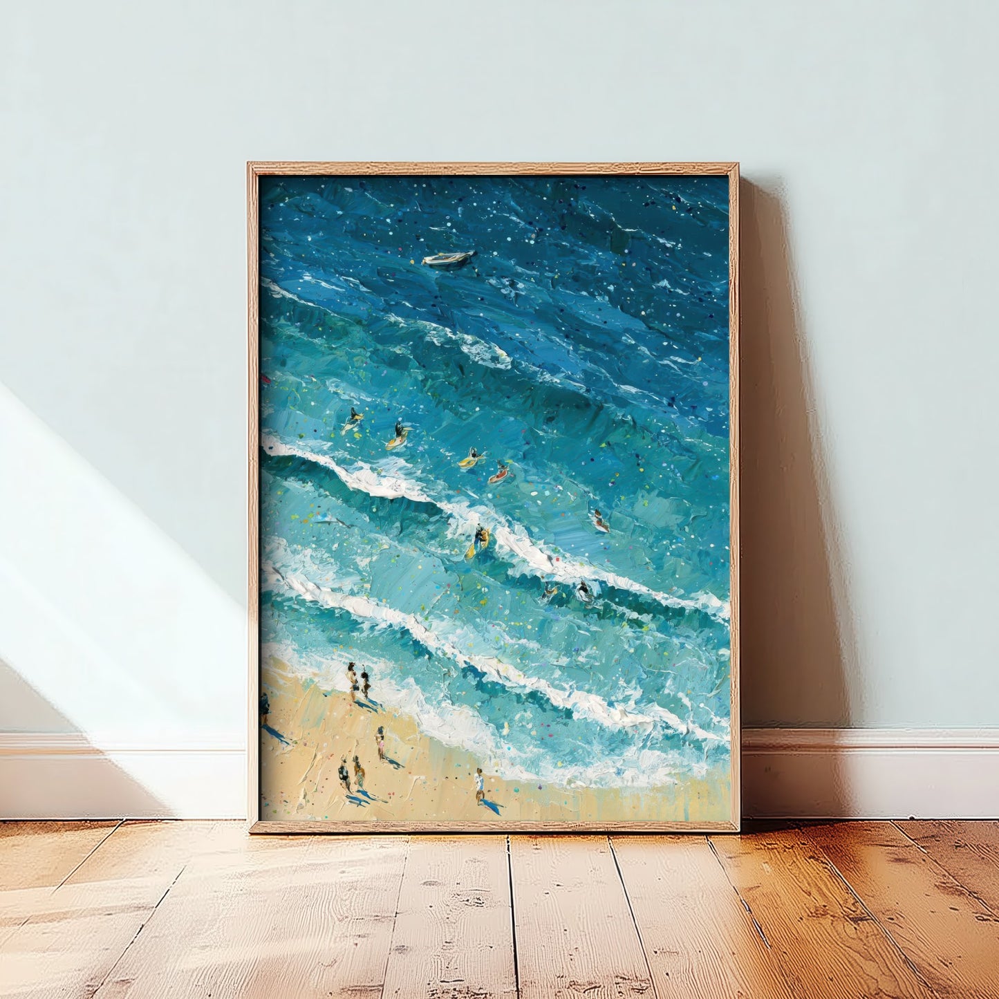 Fistral Beach Newquay Travel Poster - Aerial Beach Art Print - Impasto Beach Painting - Cornwall Panel 3/3