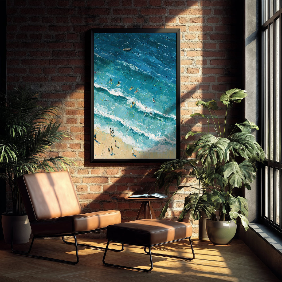Fistral Beach Newquay Travel Poster - Aerial Beach Art Print - Impasto Beach Painting - Cornwall Panel 3/3
