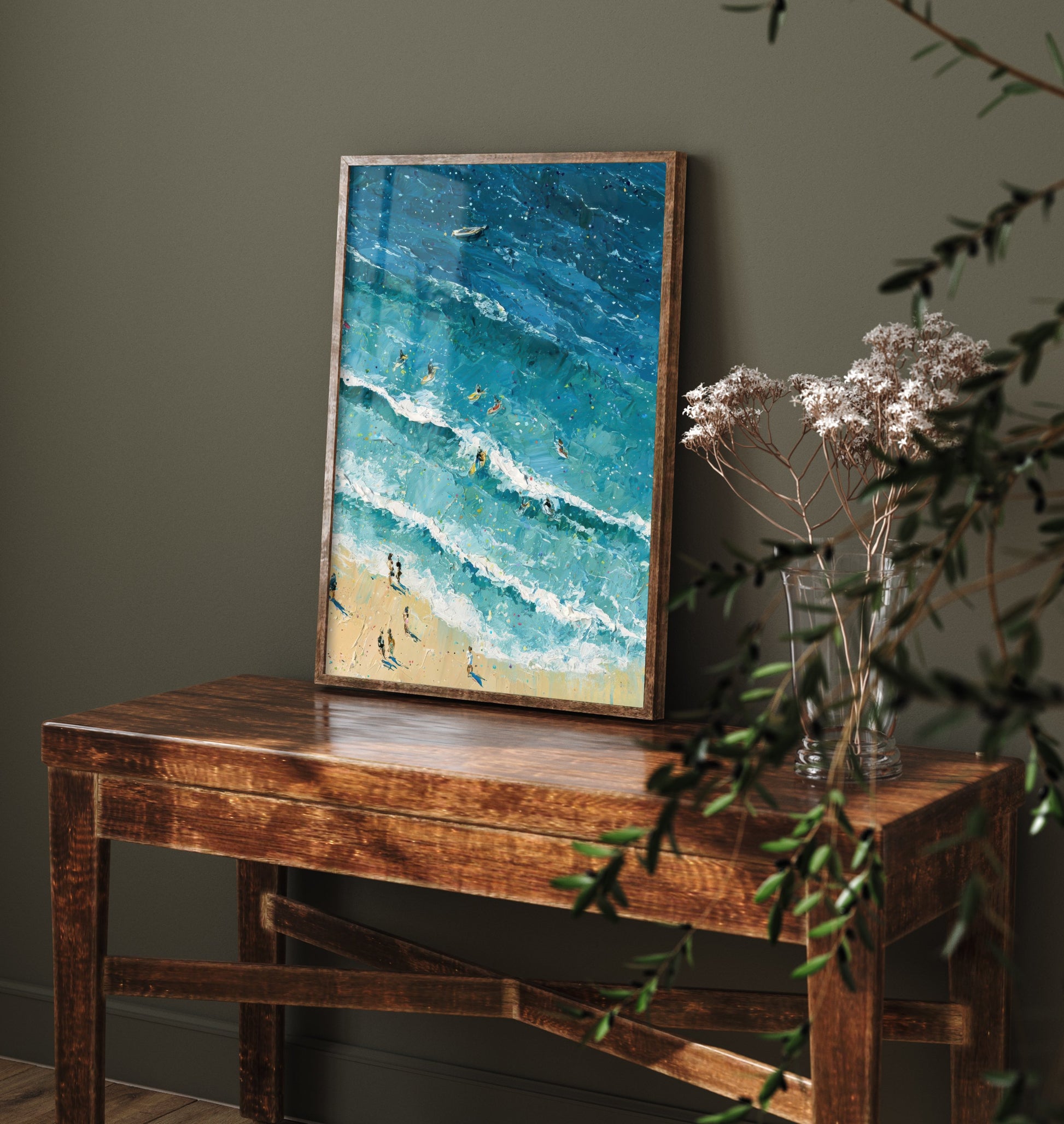 Fistral Beach Newquay Travel Poster - Aerial Beach Art Print - Impasto Beach Painting - Cornwall Panel 3/3