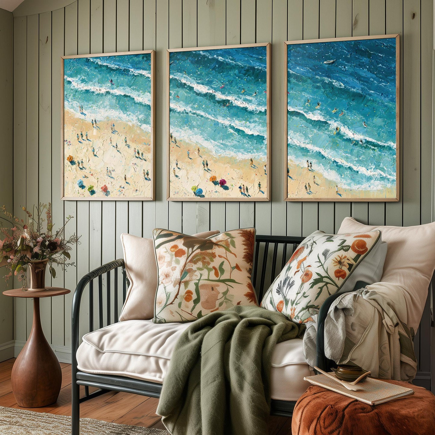 Set of Three Fistral Beach Newquay Prints - Aerial Coastal Oil Painting Posters - Colourful Seaside Wall Art - England