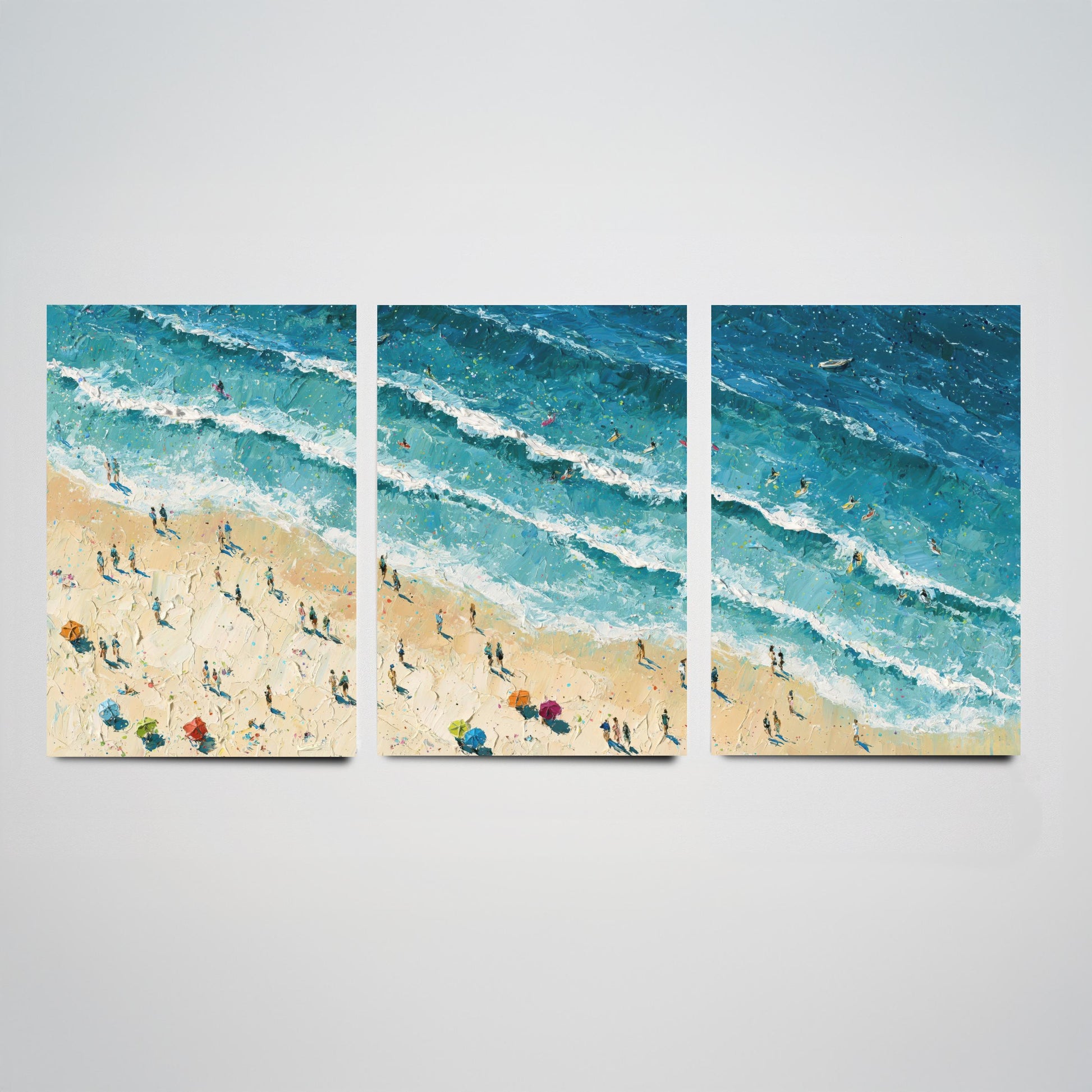 Set of Three Fistral Beach Newquay Prints - Aerial Coastal Oil Painting Posters - Colourful Seaside Wall Art - England