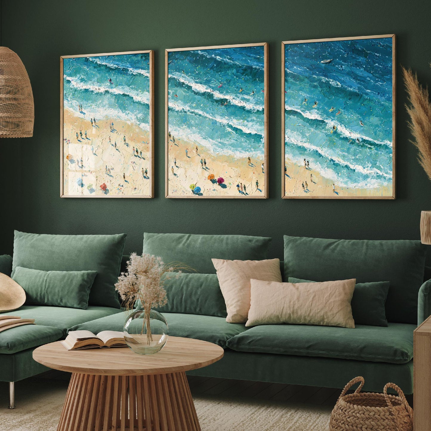 Set of Three Fistral Beach Newquay Prints - Aerial Coastal Oil Painting Posters - Colourful Seaside Wall Art - England