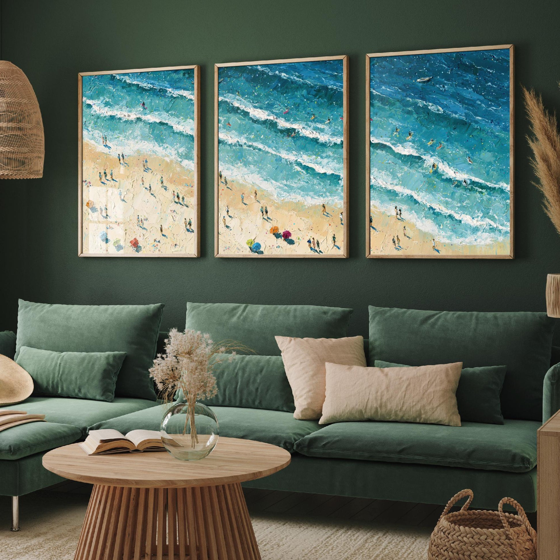 Set of Three Fistral Beach Newquay Prints - Aerial Coastal Oil Painting Posters - Colourful Seaside Wall Art - England