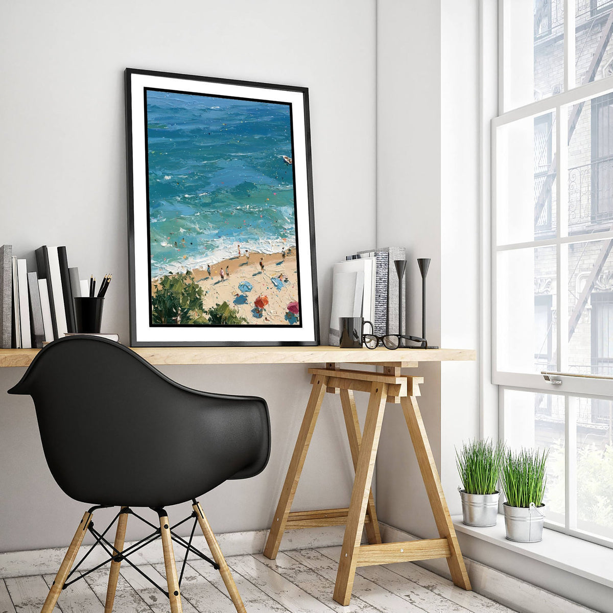 Formby Beach Travel Poster - Aerial Beach Art Print - Impasto Beach Painting - Merseyside Panel 1/3