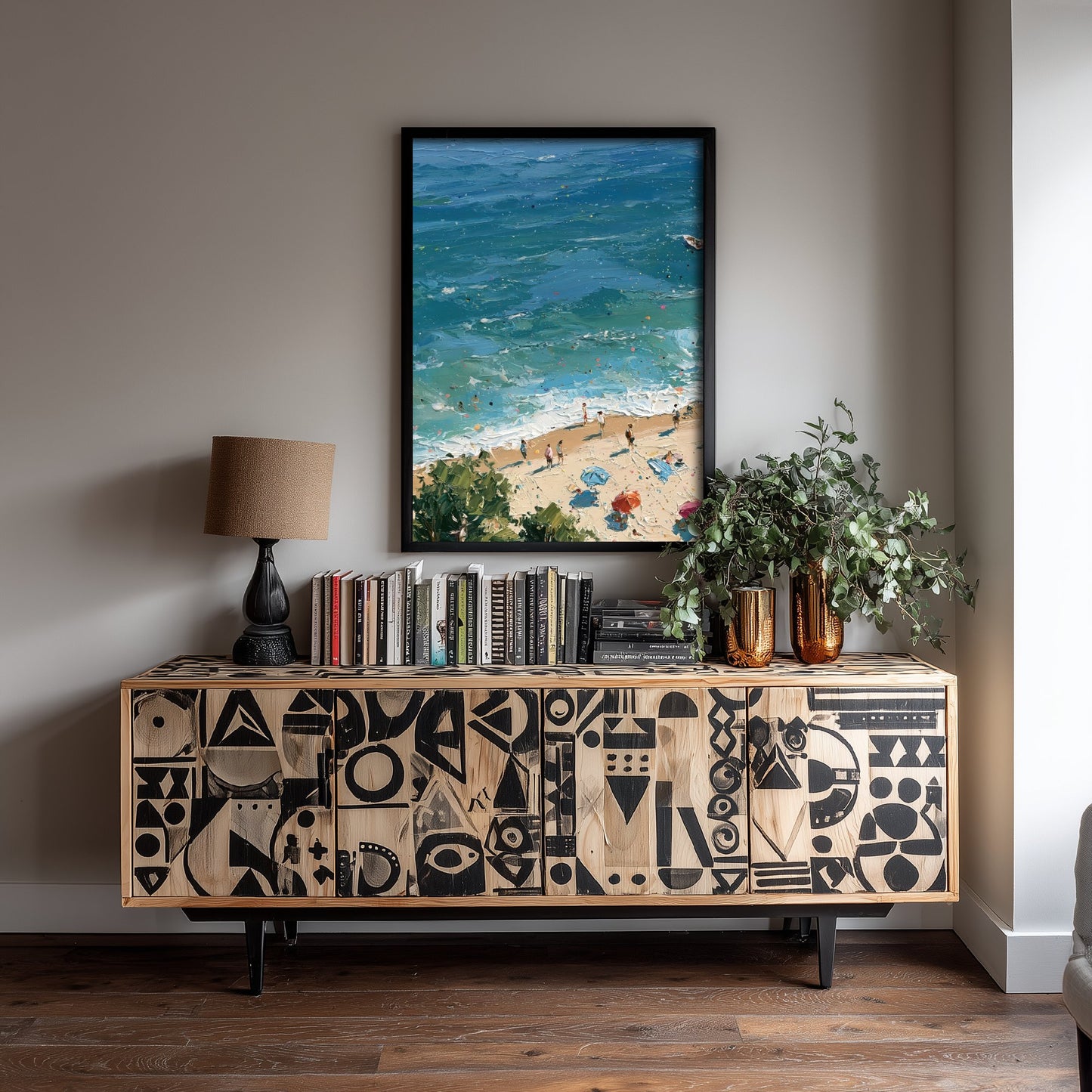 Formby Beach Travel Poster - Aerial Beach Art Print - Impasto Beach Painting - Merseyside Panel 1/3