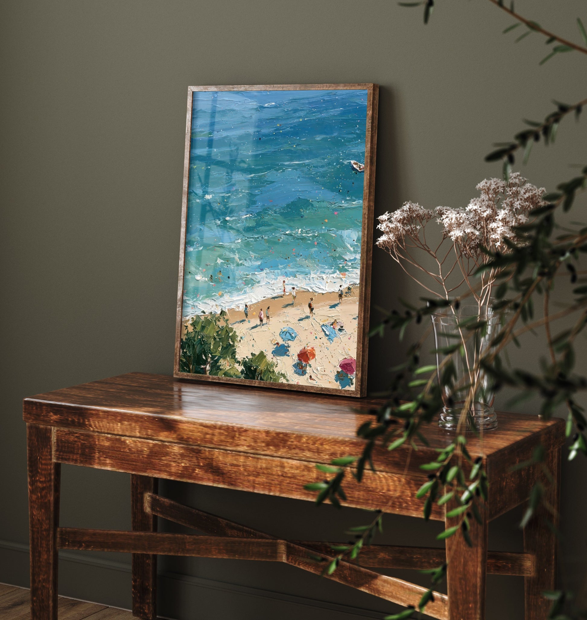 Formby Beach Travel Poster - Aerial Beach Art Print - Impasto Beach Painting - Merseyside Panel 1/3